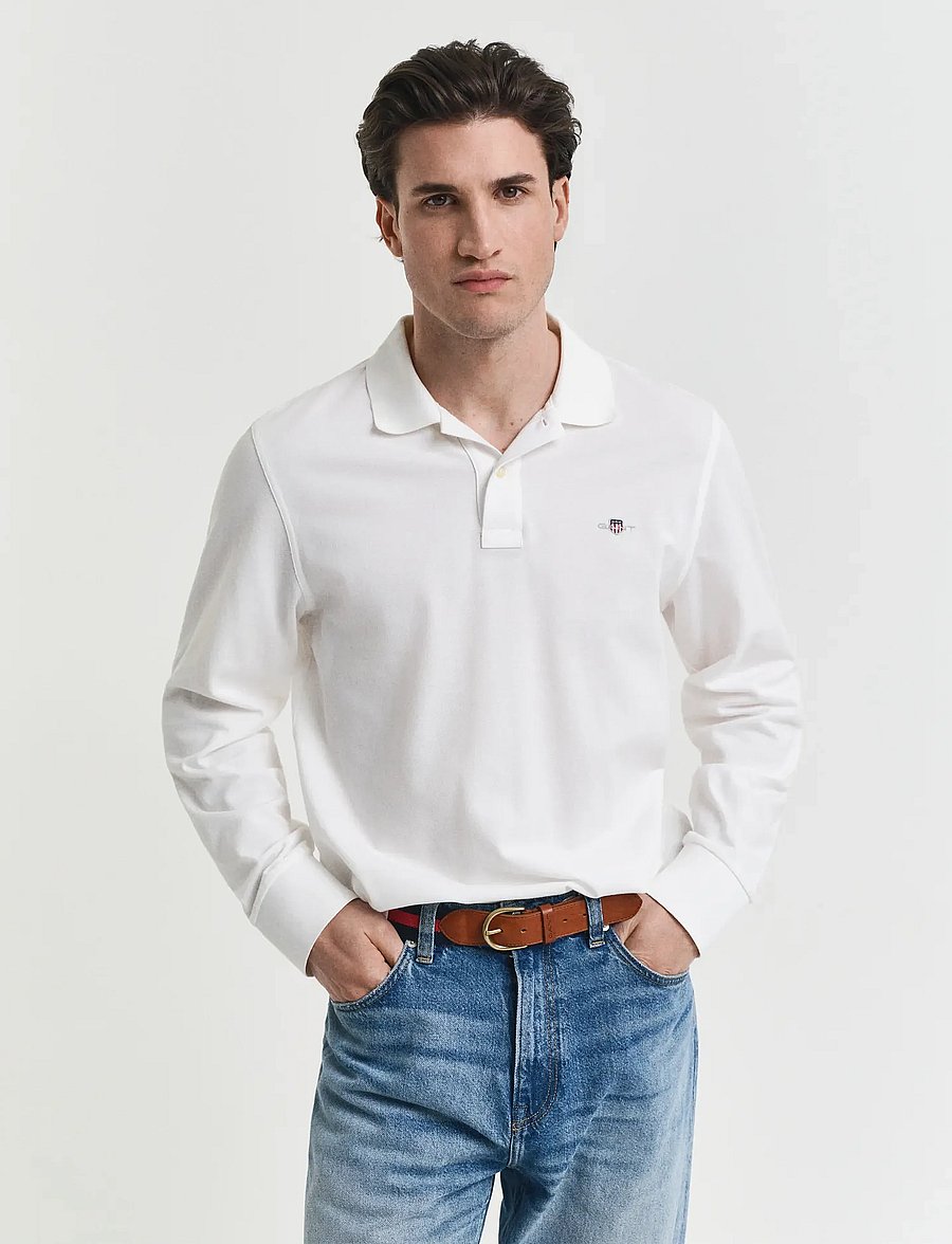 Gant - Long Sleeve Polo Shirt - polo marškinėliai ilgomis rankovėmis - white - 0