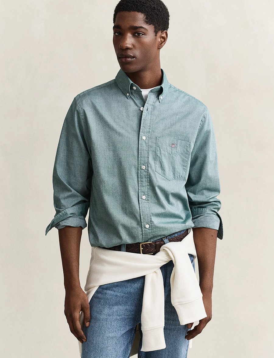Gant - REG CLASSIC POPLIN SHIRT - casual skjortor - dark emerald - 0