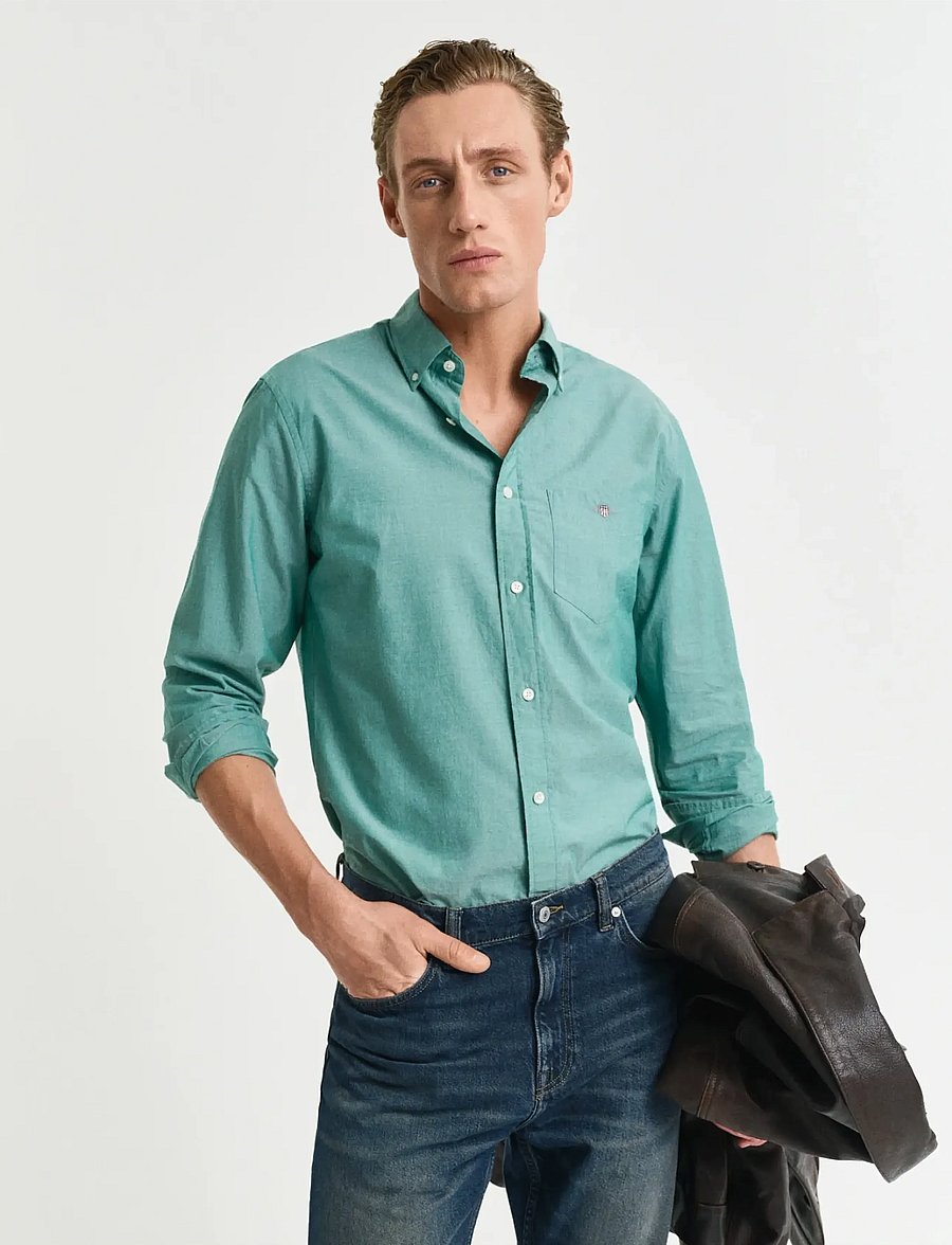 Gant - REG POPLIN SHIRT - casual shirts - deep green - 0