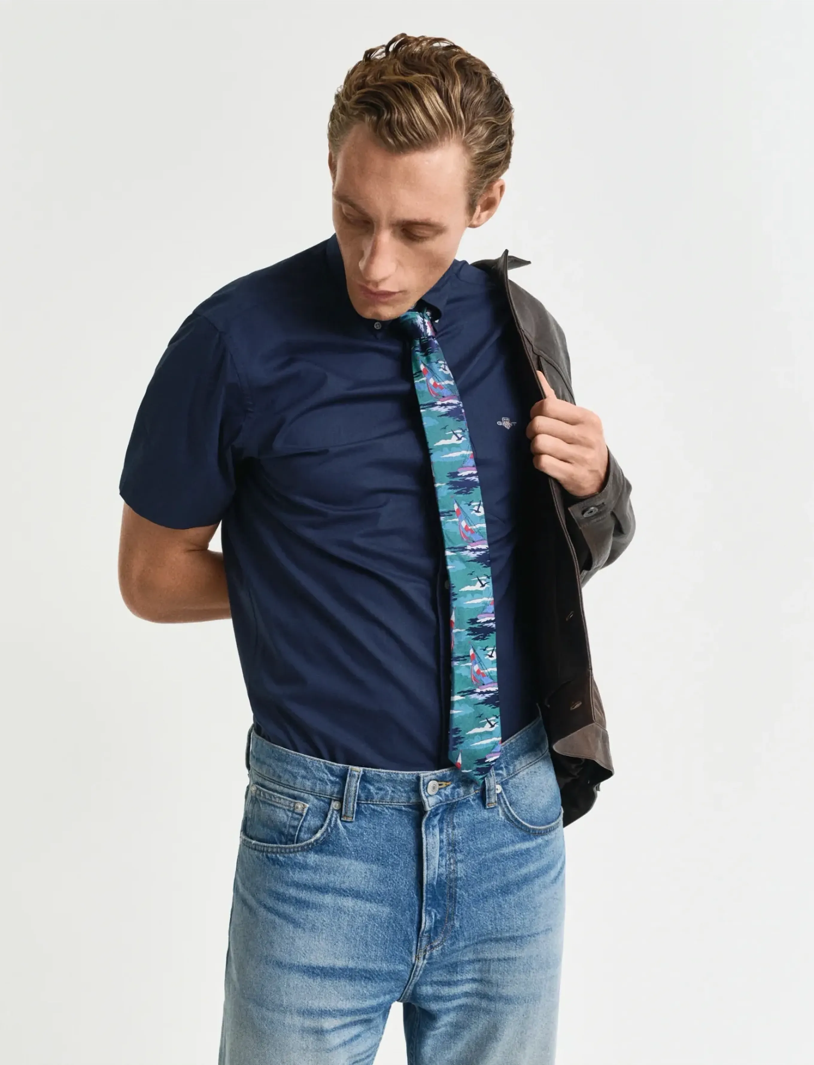 GANT REG CLASSIC POPLIN SS SHIRT - Kläder - MARINE / navy