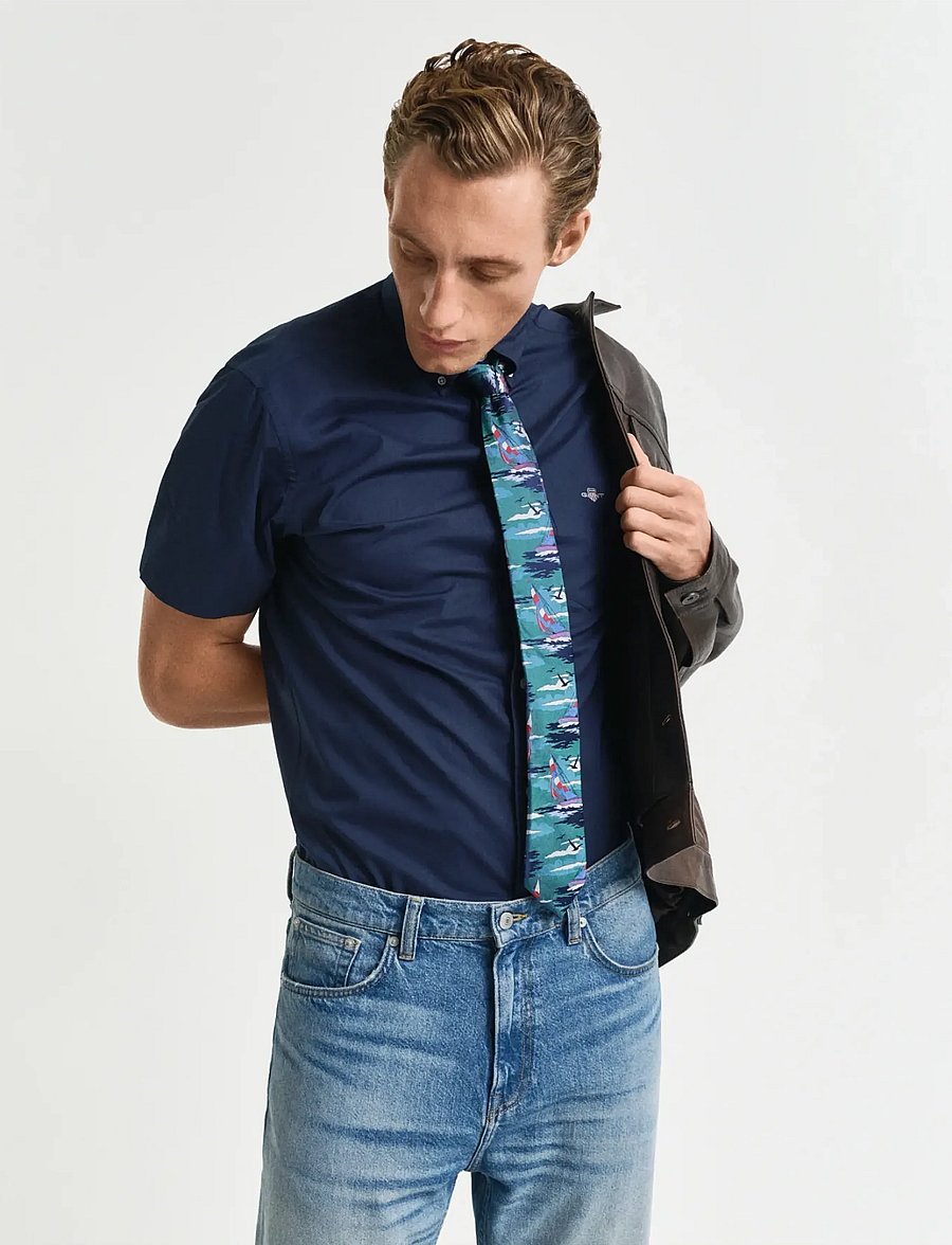Gant - REG CLASSIC POPLIN SS SHIRT - lühikeste varrukatega särgid - marine - 0