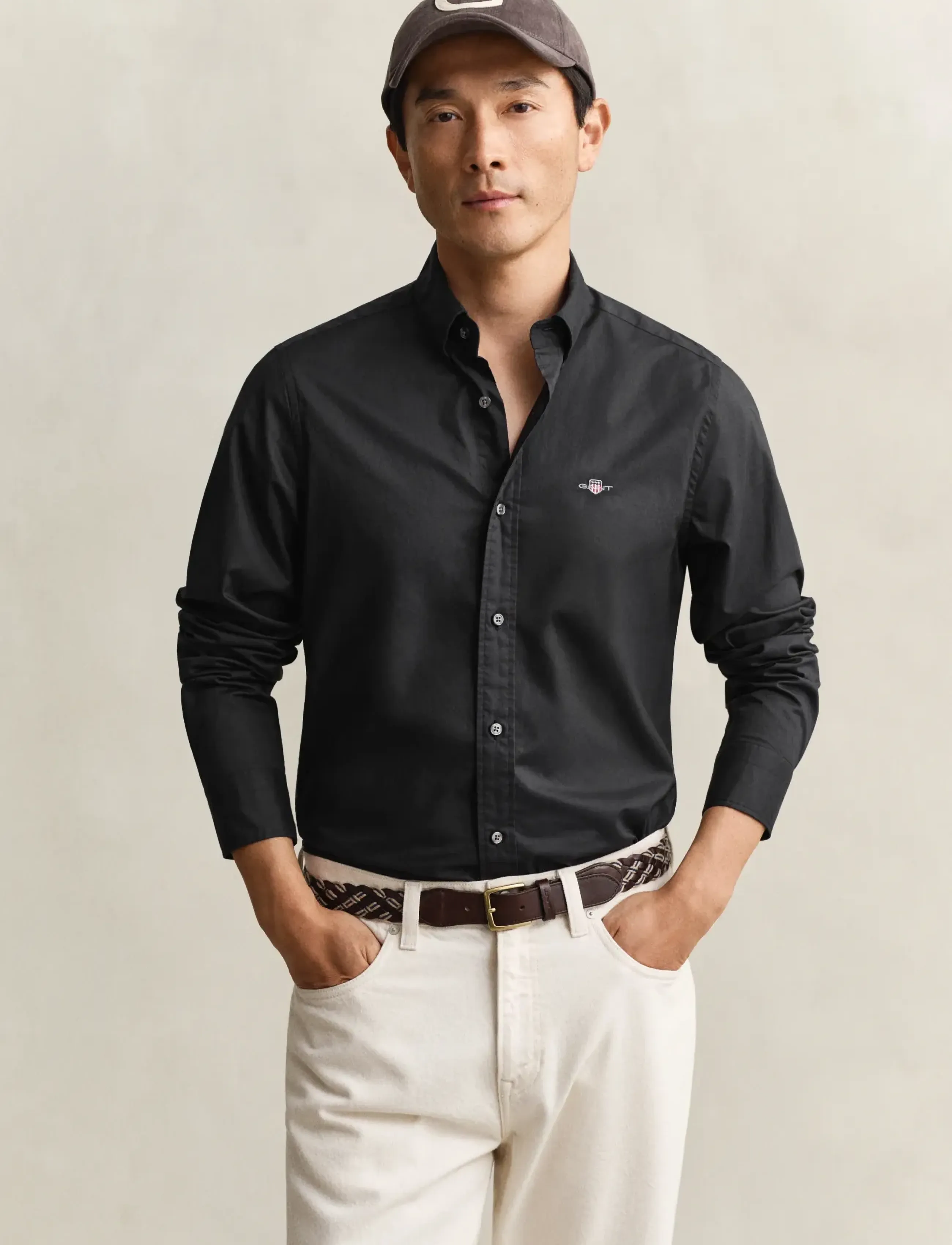Gant Slim Classic Poplin Shirt, 3XL, Black, Skjorter > Afslappet, Herre