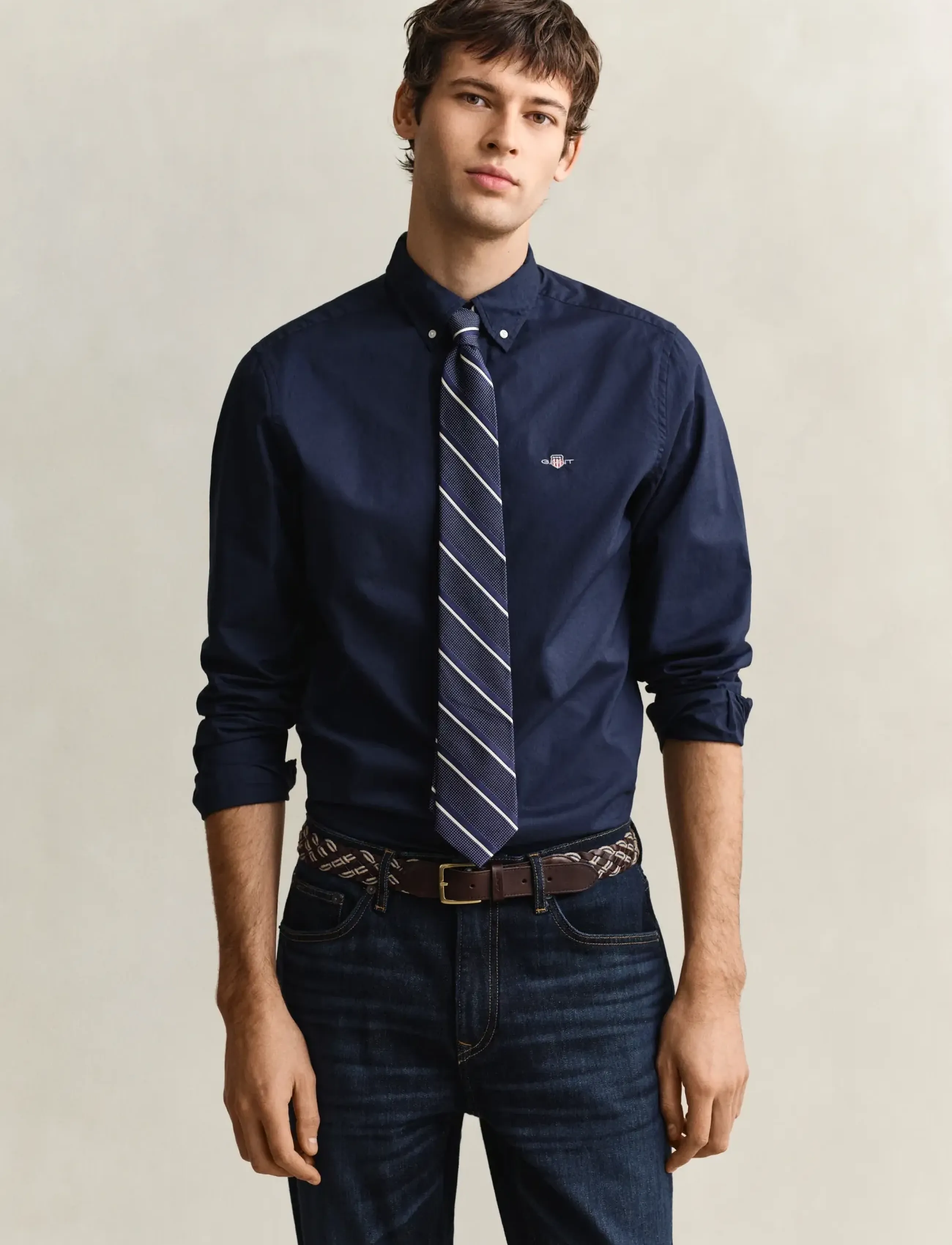 GANT SLIM CLASSIC POPLIN SHIRT - Casual skjorter - MARINE / navy