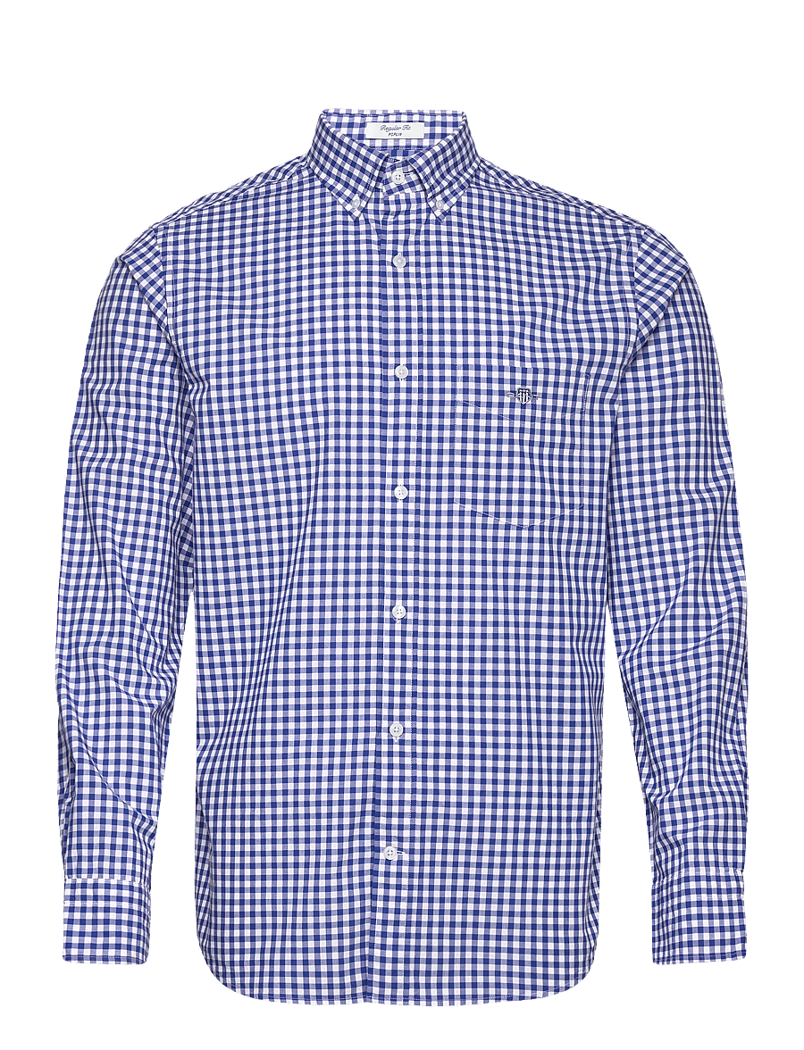 Gant - REG CLASSIC POPLIN GINGHAM SHIRT - rutiga skjortor - college blue - 1