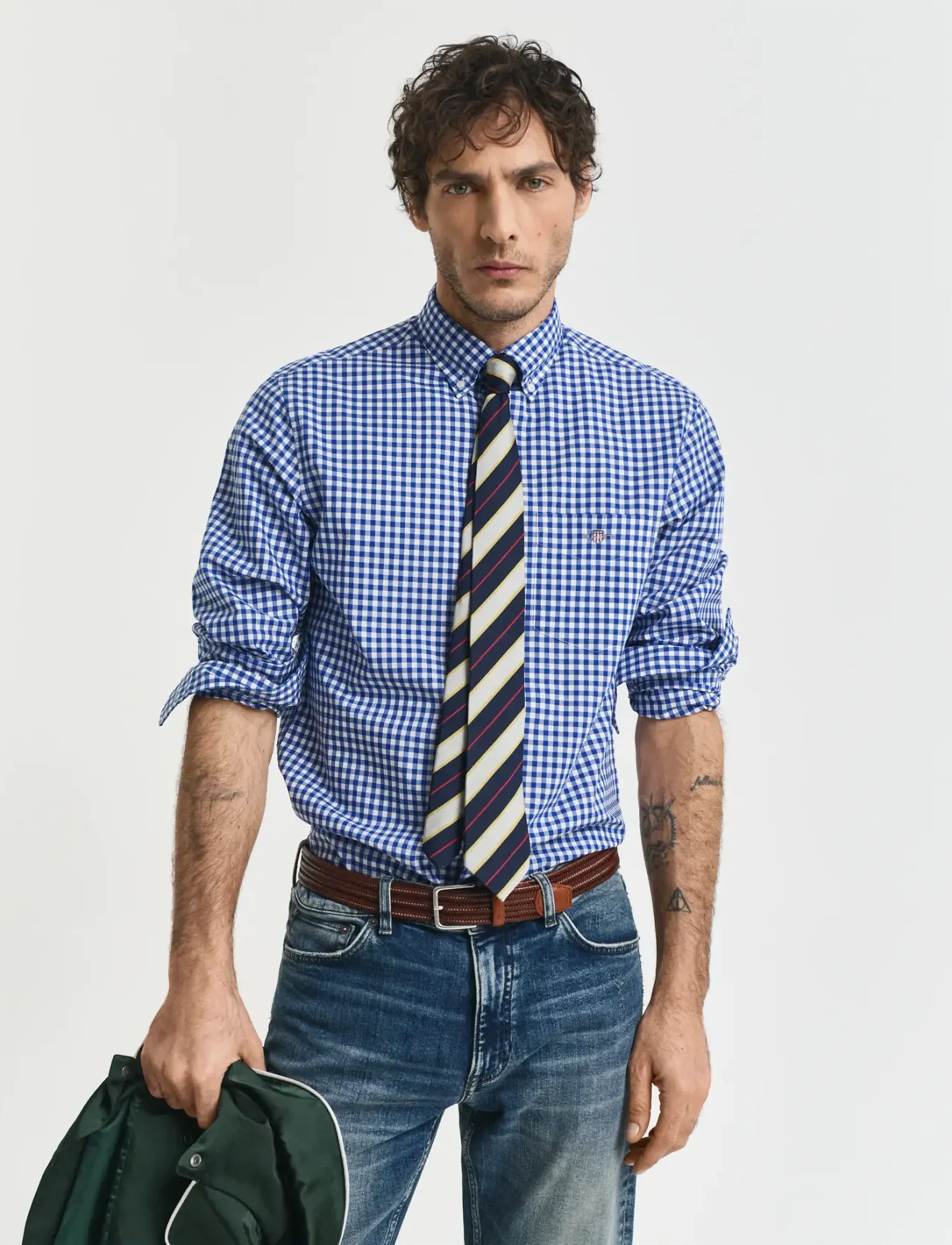Gant Reg Classic Poplin Gingham Shirt, Mænd, Gingham Button-Down Skjorte, Blå, Str: XXXL