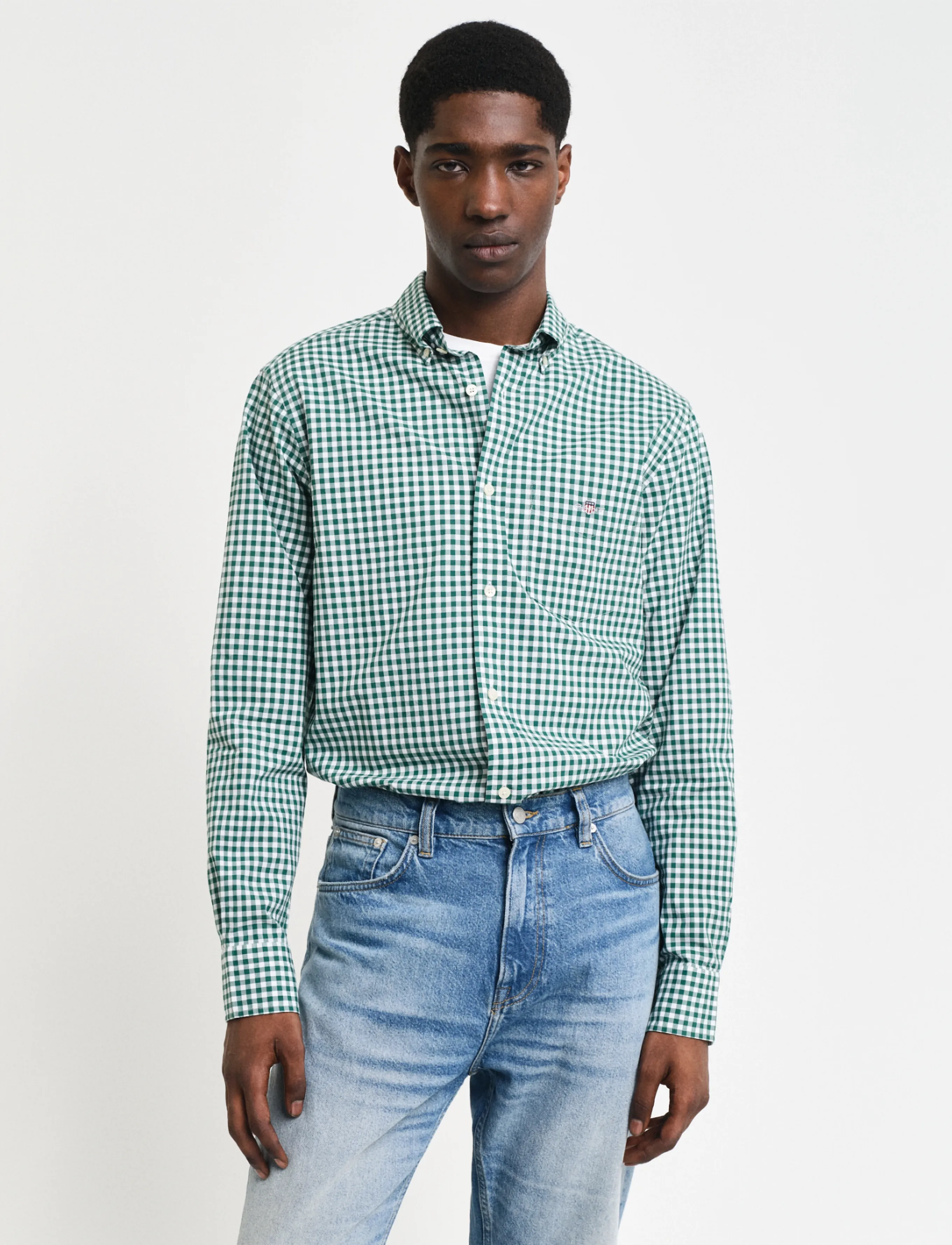 Gant Reg Classic Poplin Gingham Shirt, Mænd, Gingham Button-Down Skjorte, Grøn, Str: S