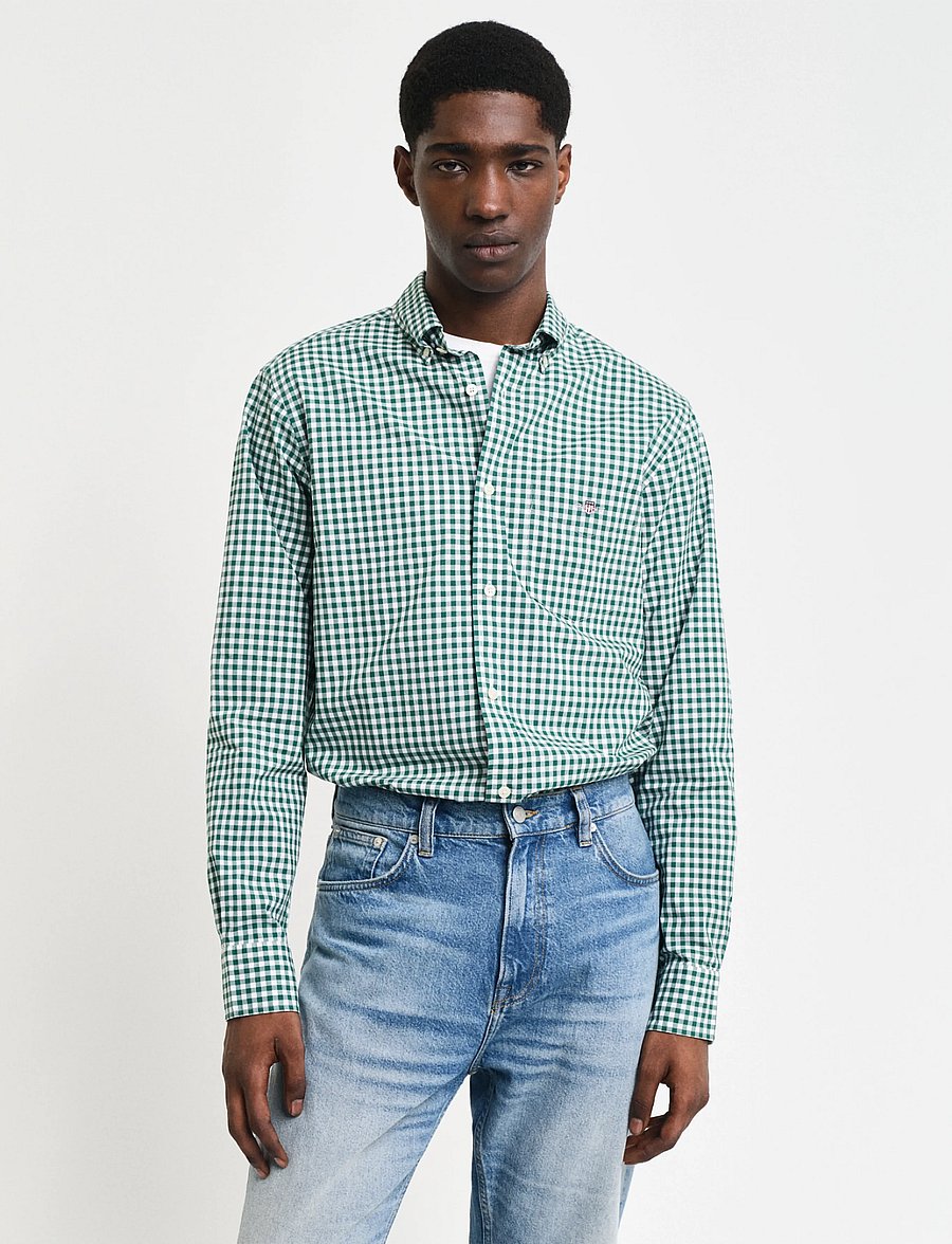Gant - REG CLASSIC POPLIN GINGHAM SHIRT - rutede skjorter - deep forest green - 0