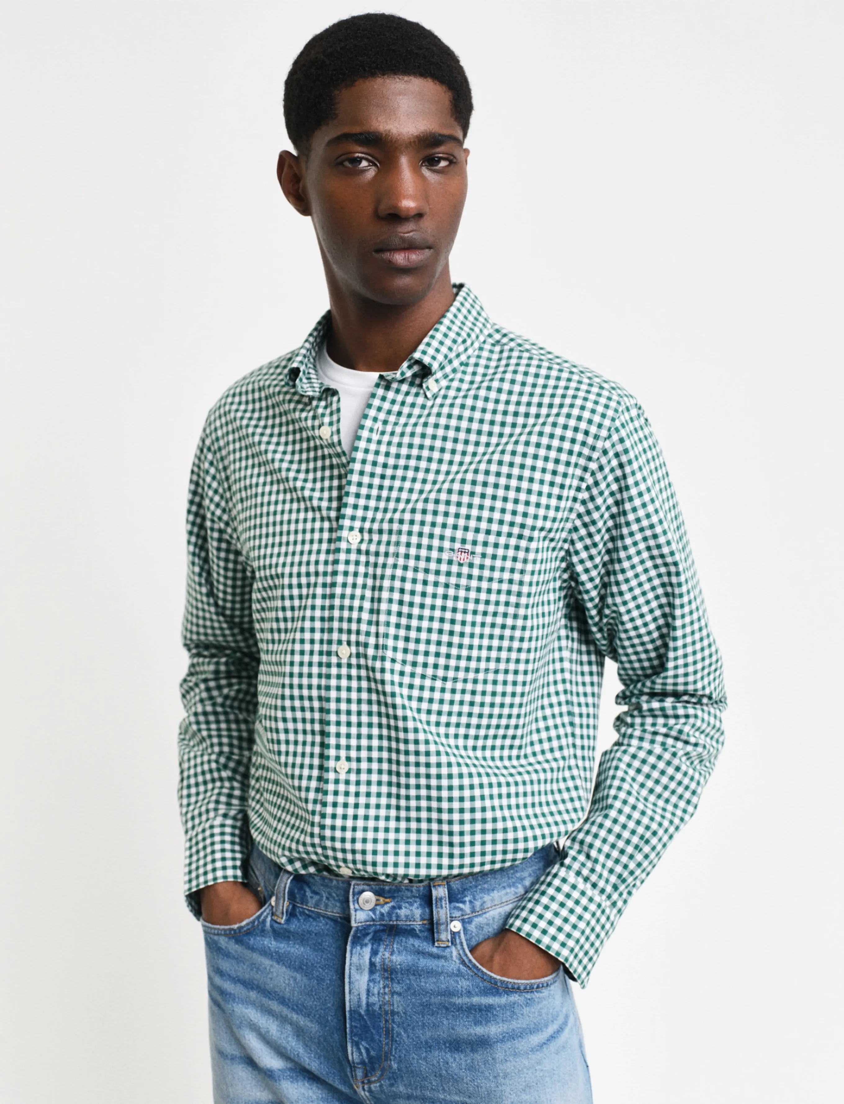 Gant - REG CLASSIC POPLIN GINGHAM SHIRT - rutede skjorter - deep forest green - 4