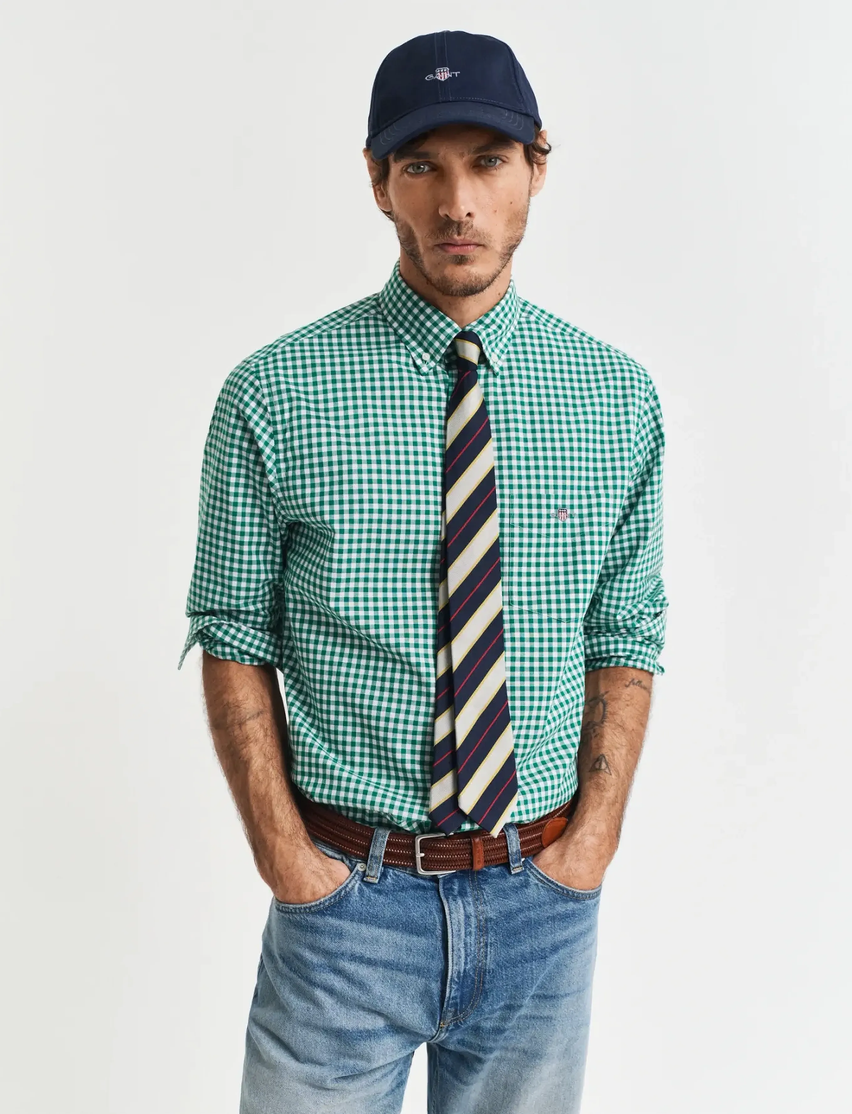 Gant REG CLASSIC POPLIN GINGHAM SHIRT - Kleidung - DEEP GREEN / green