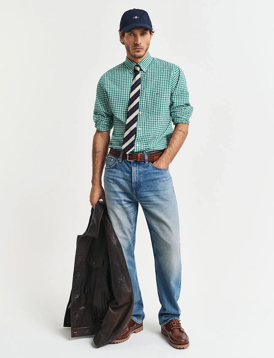 Gant - REG CLASSIC POPLIN GINGHAM SHIRT - rutiga skjortor - deep green - 5