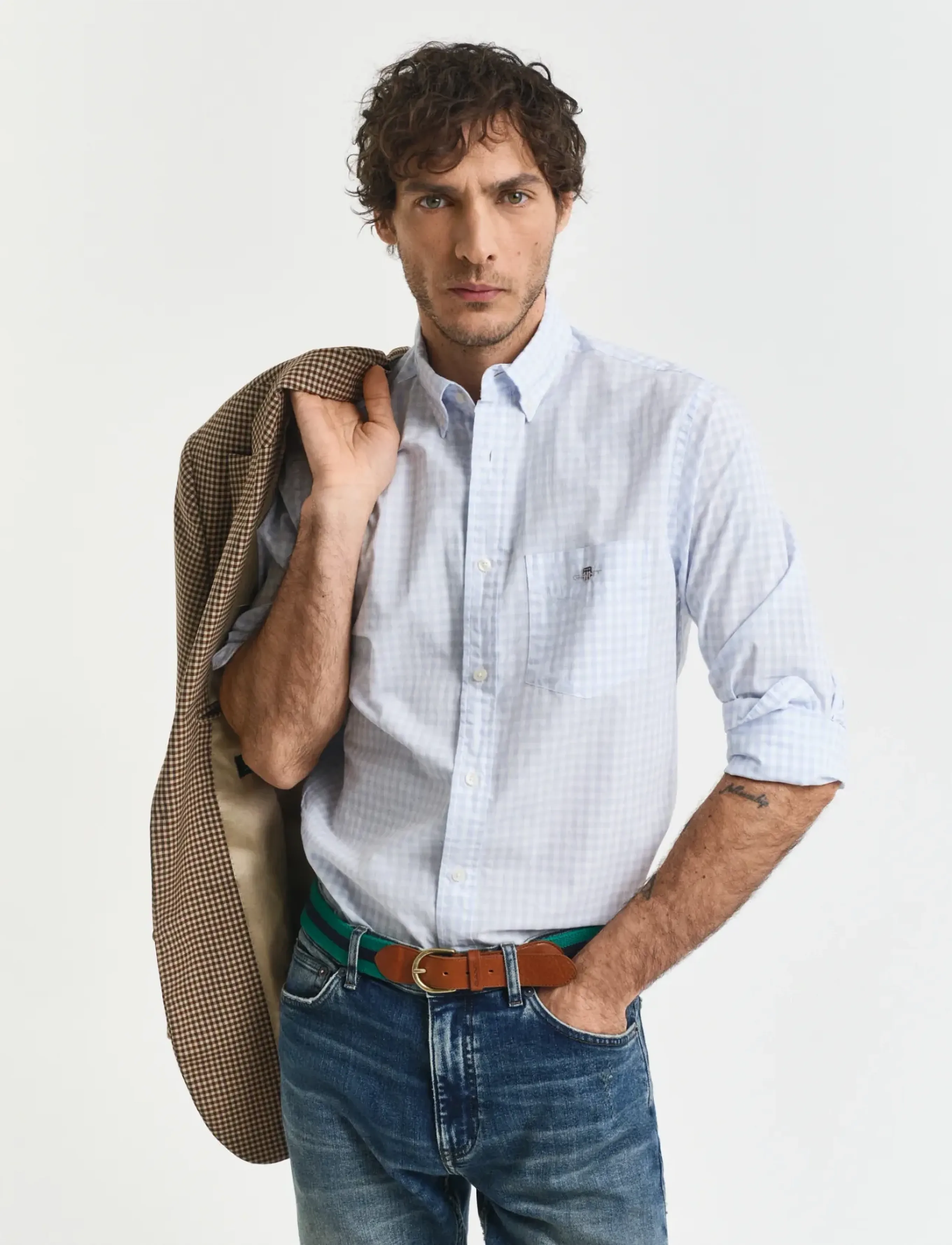Gant Reg Classic Poplin Gingham Shirt, Mænd, Gingham Button-Down Skjorte, Blå, Str: XL