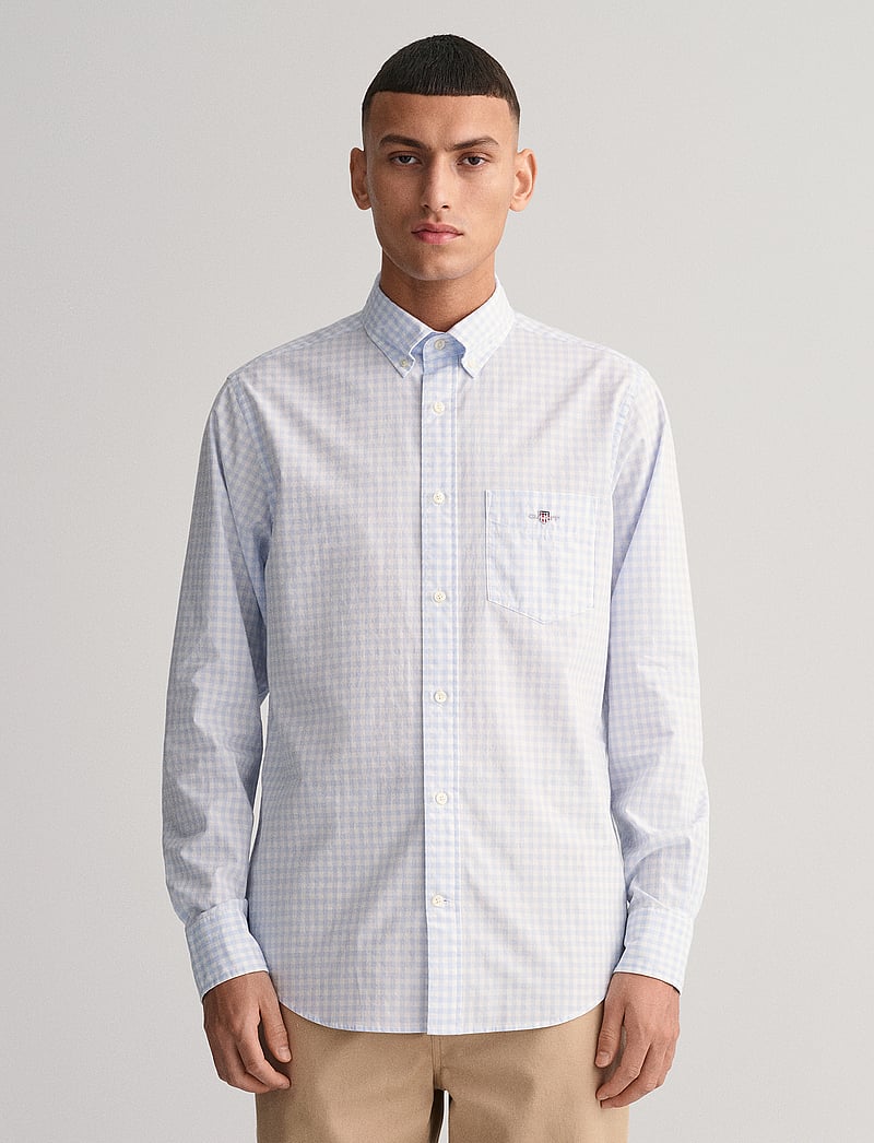 GANT - REG CLASSIC POPLIN GINGHAM SHIRT - checkered shirts - light blue - 0
