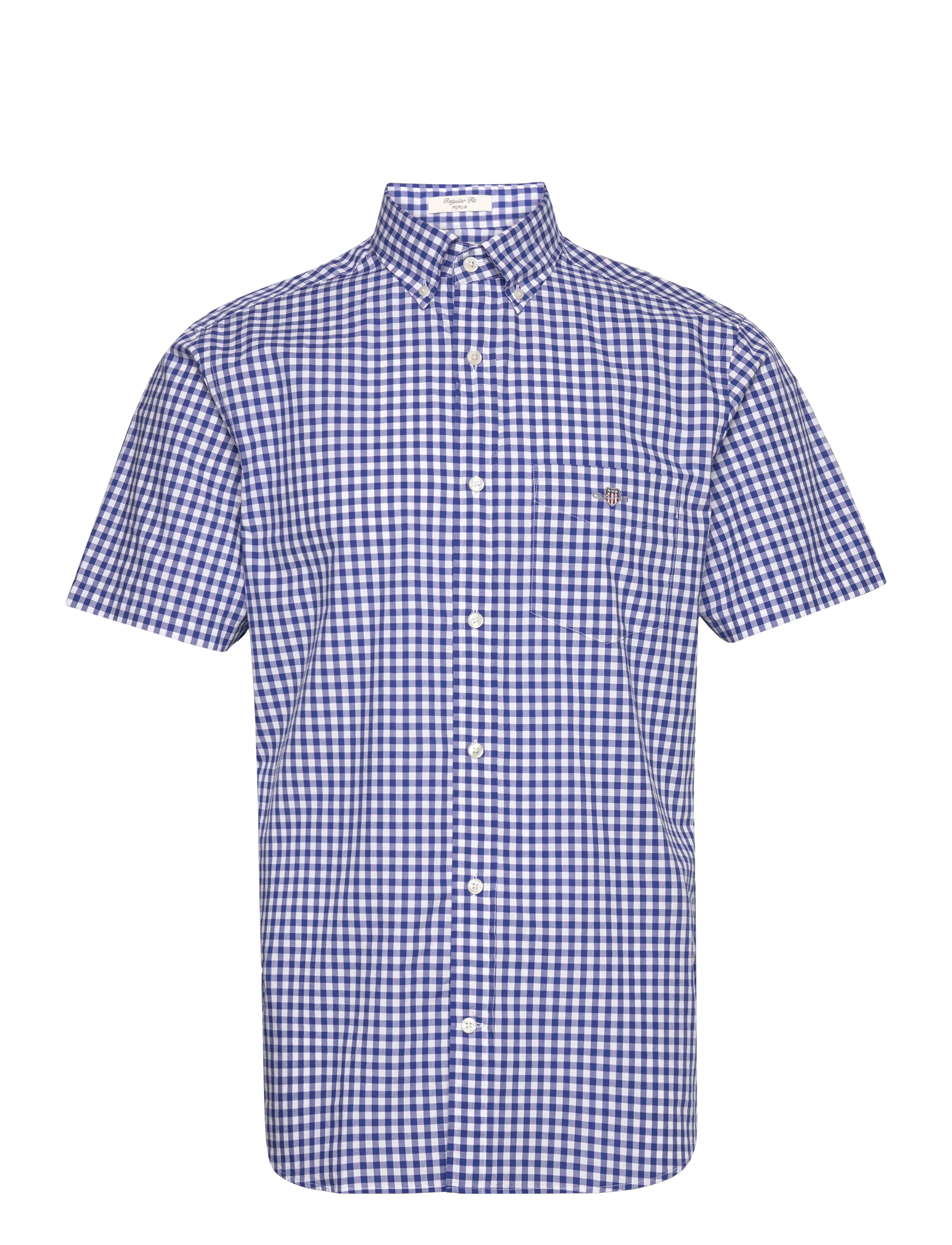 GANT Reg Poplin Gingham Ss Shirt Blau - S - Herren