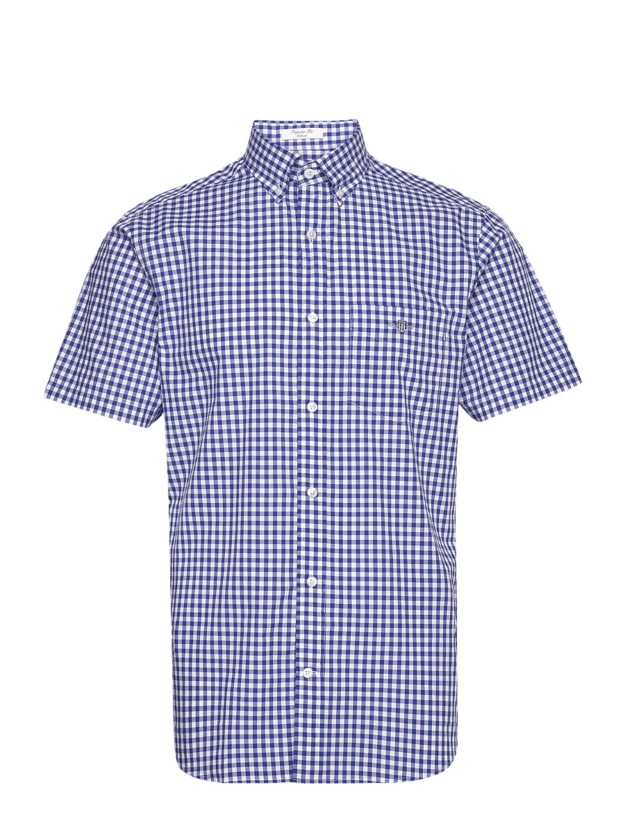 Gant - REG POPLIN GINGHAM SS SHIRT - karierte hemden - college blue - 1