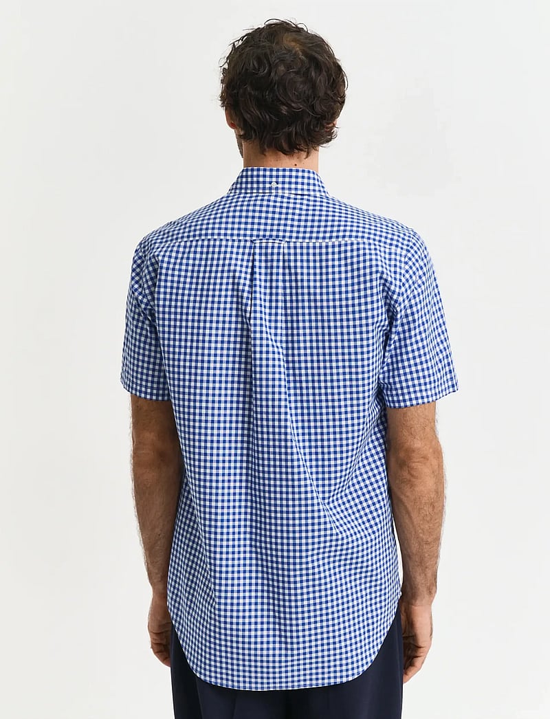 GANT - REG POPLIN GINGHAM SS SHIRT - ternede skjorter - college blue - 3