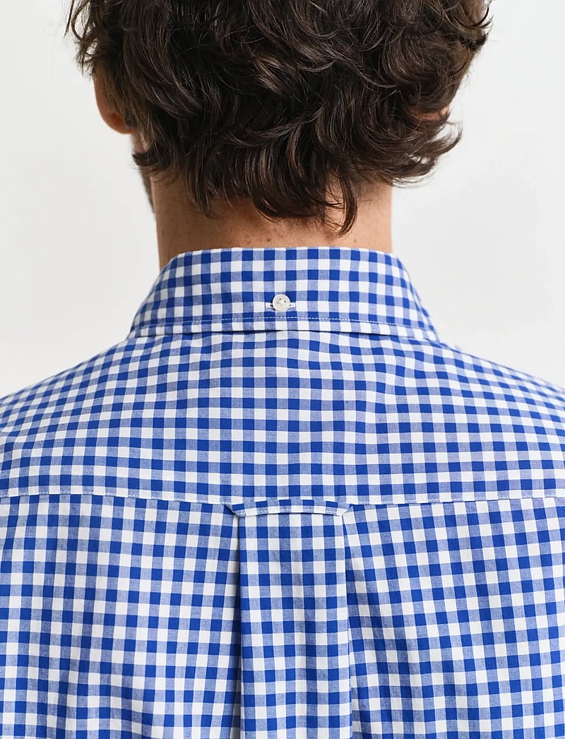 GANT - REG POPLIN GINGHAM SS SHIRT - ternede skjorter - college blue - 4