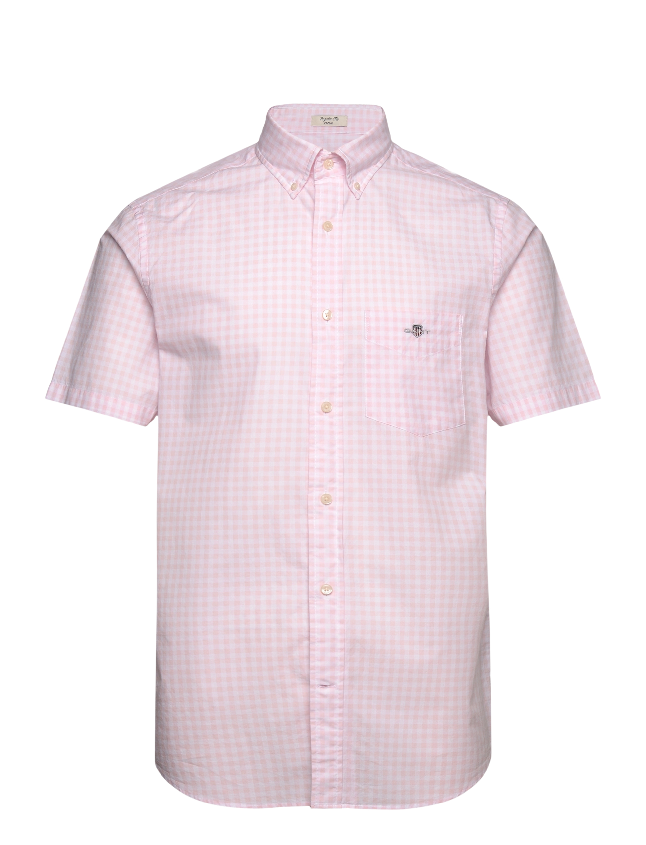 GANT Reg Poplin Gingham Ss Shirt Pink - S - Herren