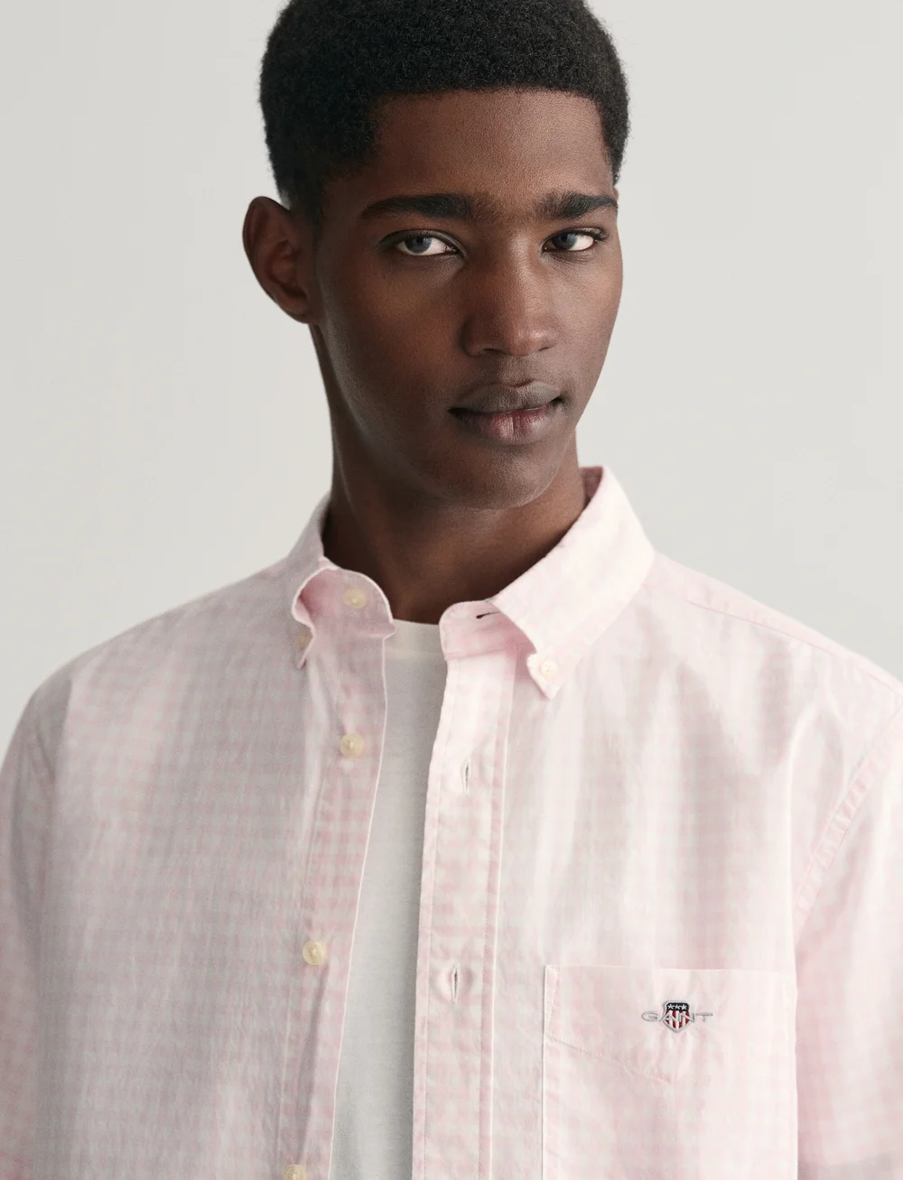 GANT - REG POPLIN GINGHAM SS SHIRT - checkered shirts - light pink - 4