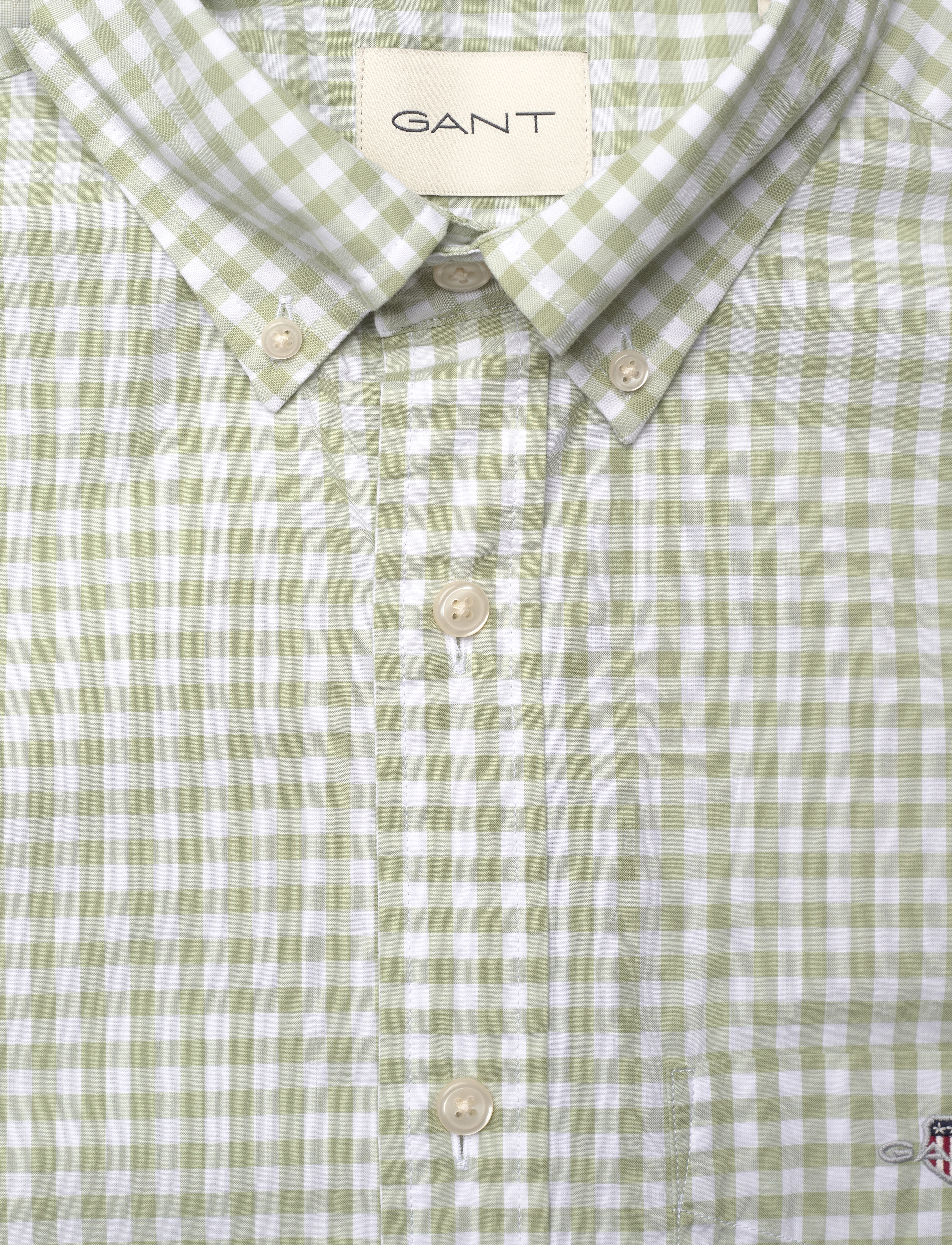 Gant - REG POPLIN GINGHAM SS SHIRT - ternede skjorter - milky matcha - 5