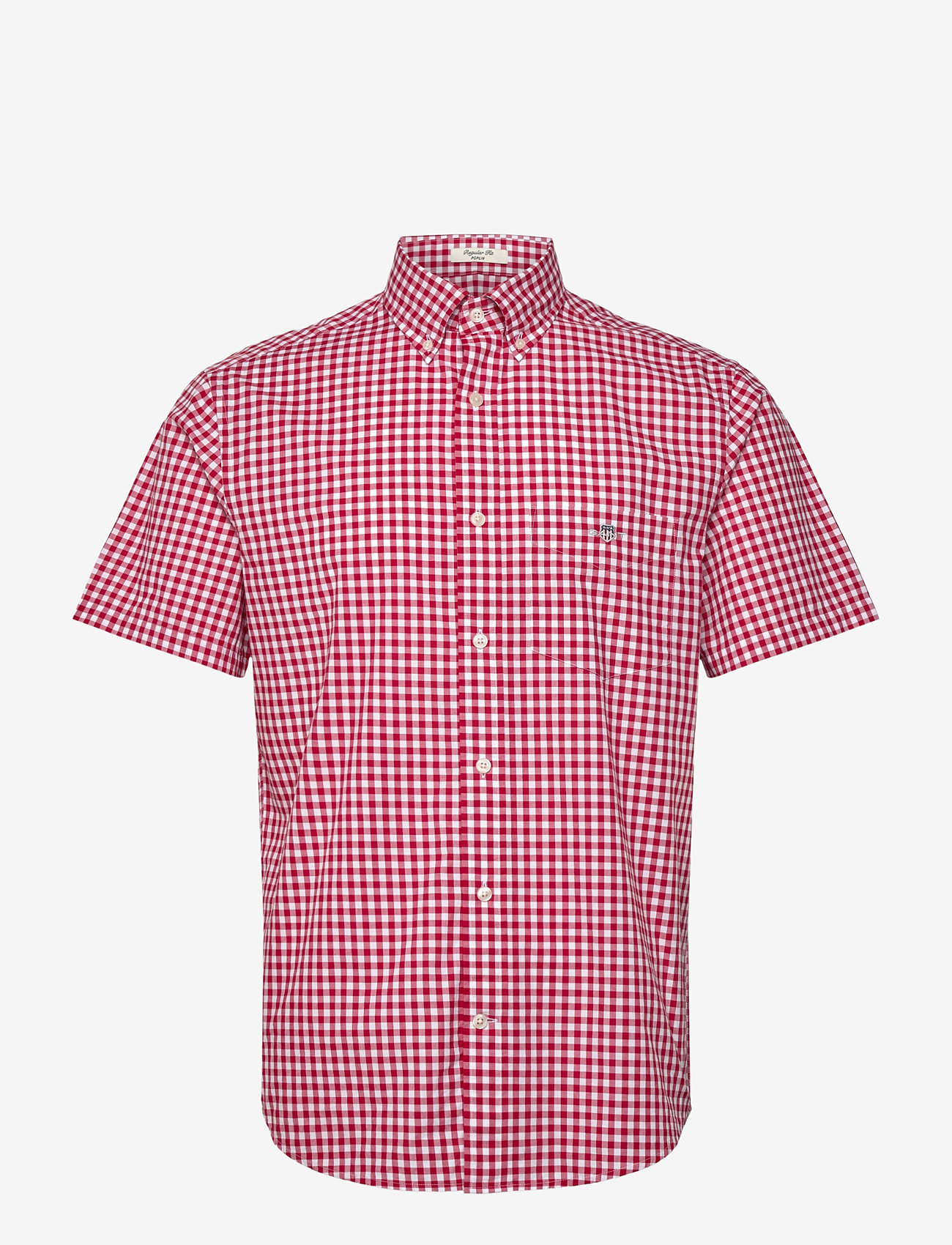 GANT - REG POPLIN GINGHAM SS SHIRT - ternede skjorter - ruby red - 0