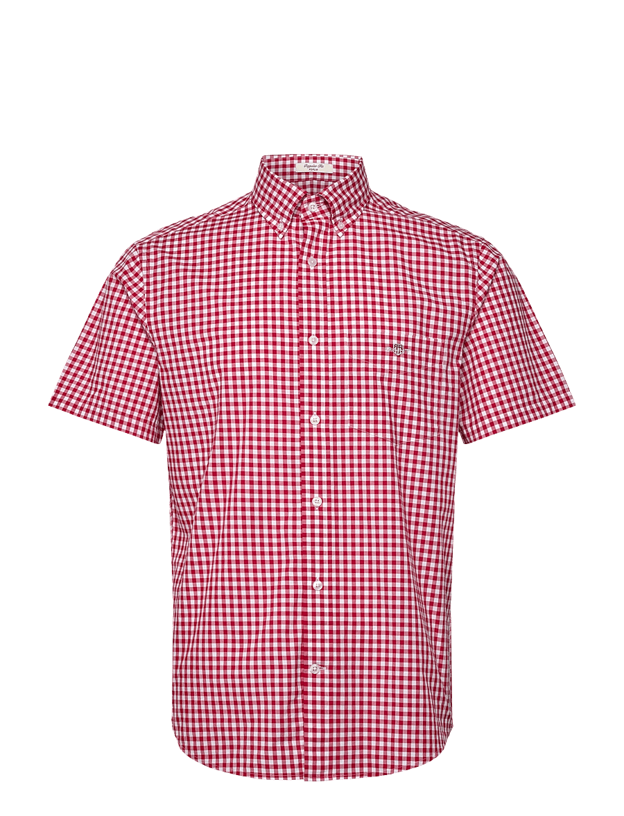 Gant - REG POPLIN GINGHAM SS SHIRT - ternede skjorter - ruby red - 0