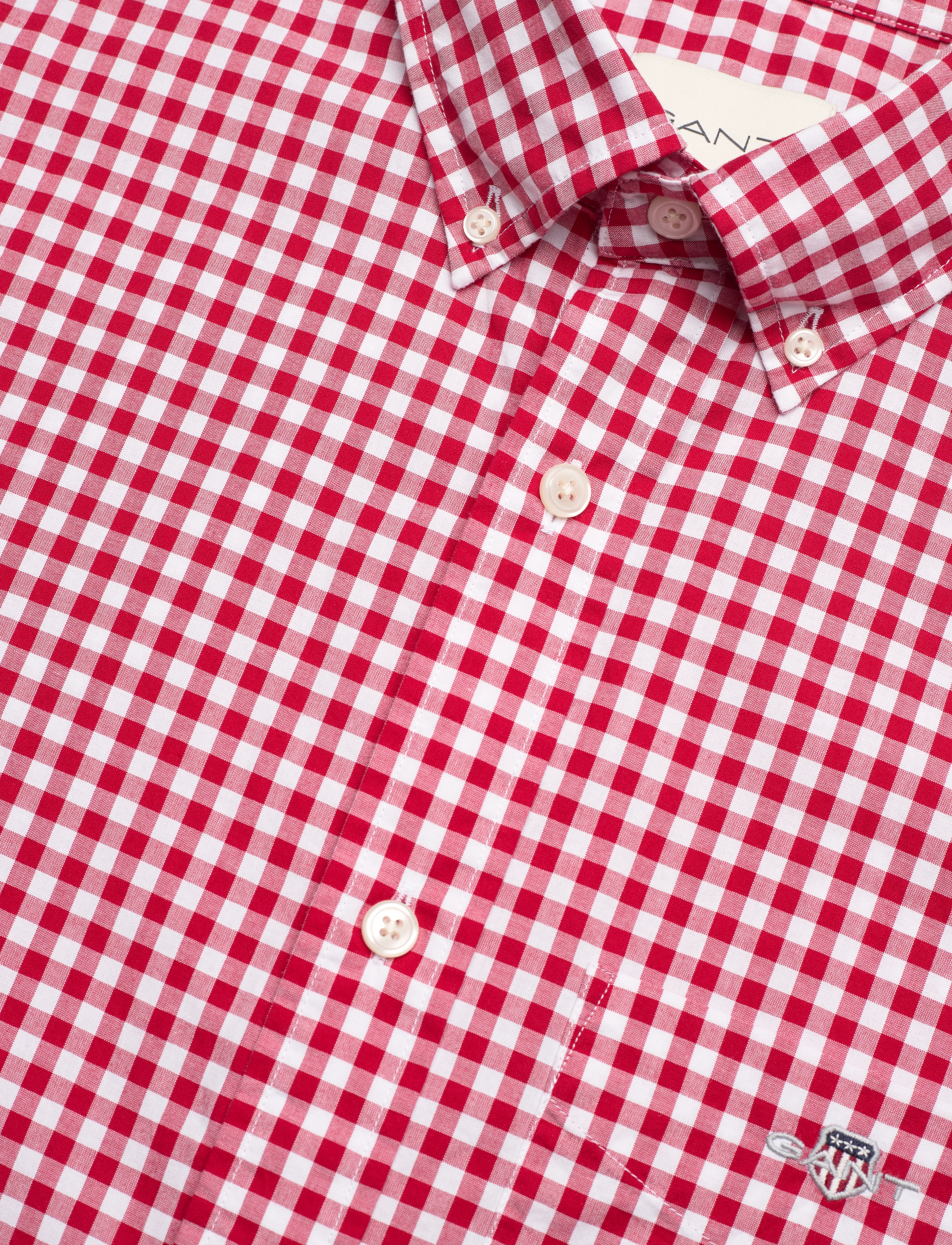 Gant - REG POPLIN GINGHAM SS SHIRT - ternede skjorter - ruby red - 3