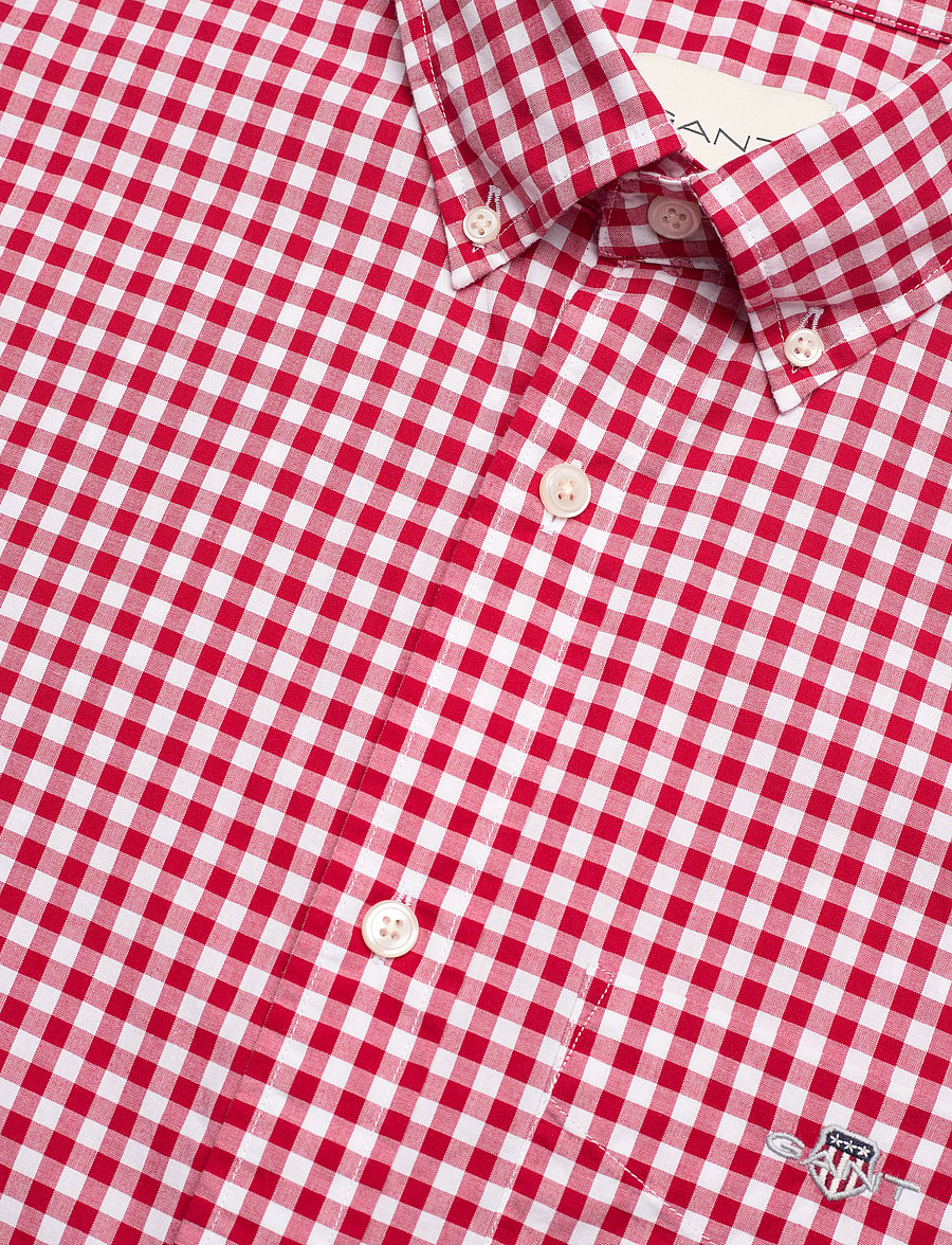 Gant - REG POPLIN GINGHAM SS SHIRT - ternede skjorter - ruby red - 3