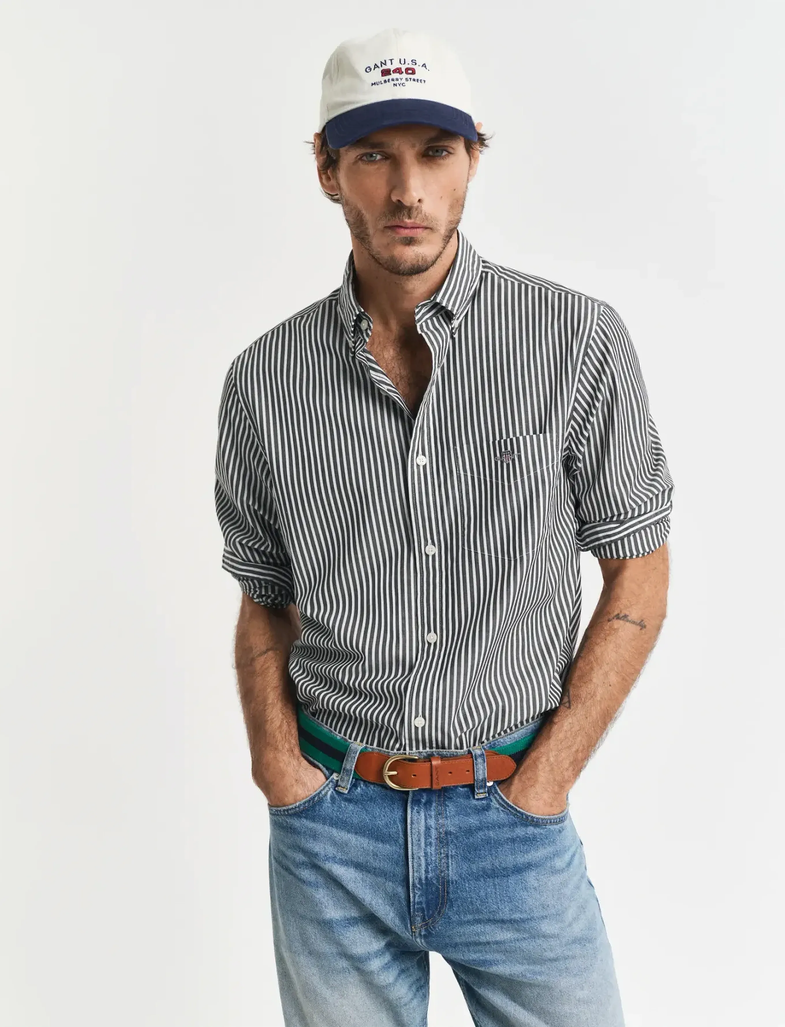 Gant REG CLASSIC POPLIN STRIPE SHIRT - Skjorter - BLACK / black