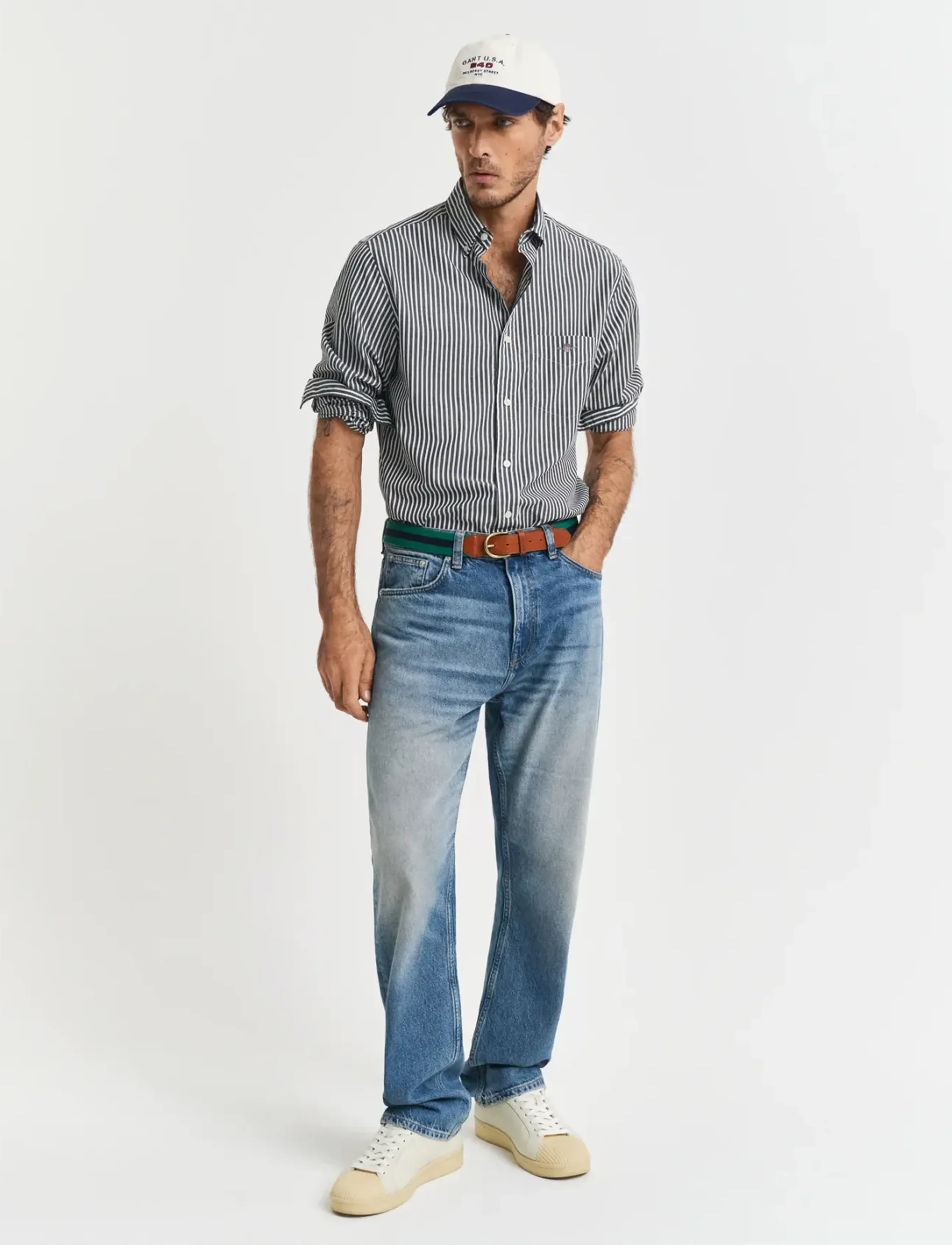 Gant - REG CLASSIC POPLIN STRIPE SHIRT - gestreifte hemden - black - 5