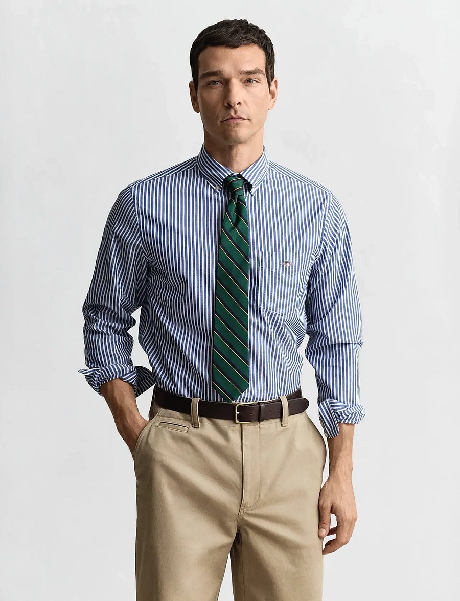 Gant - REG CLASSIC POPLIN STRIPE SHIRT - dryžuoti marškiniai - college blue - 0