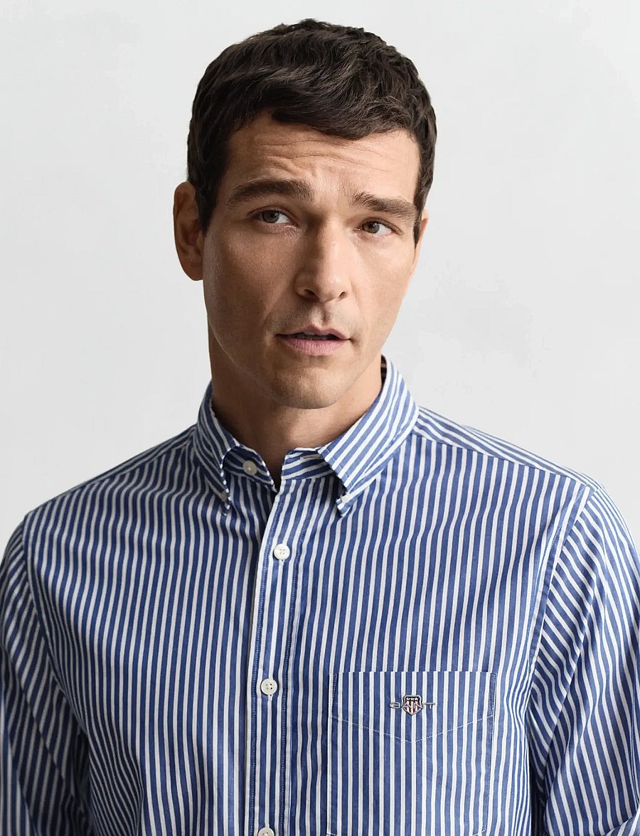 Gant - REG CLASSIC POPLIN STRIPE SHIRT - dryžuoti marškiniai - college blue - 3