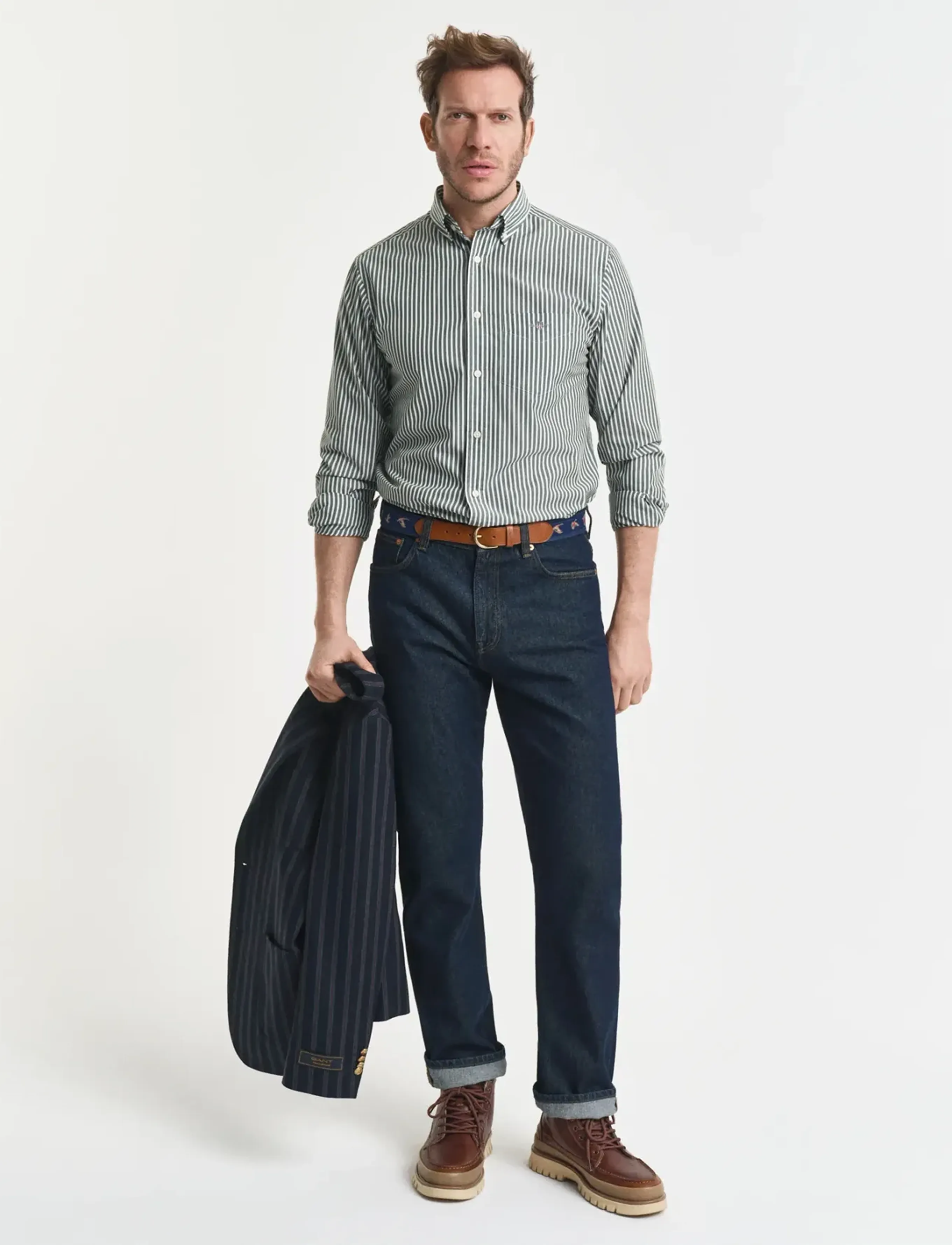 Gant - REG CLASSIC POPLIN STRIPE SHIRT - dryžuoti marškiniai - forest green - 4