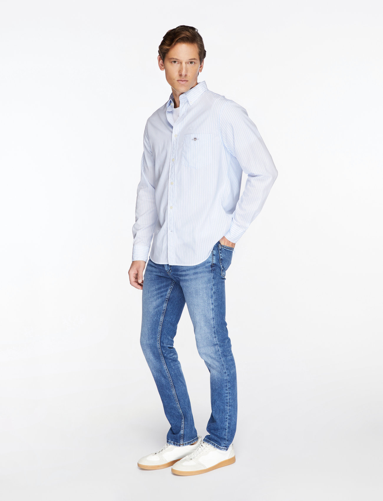 GANT - REG CLASSIC POPLIN STRIPE SHIRT - gestreepte overhemden - light blue - 3