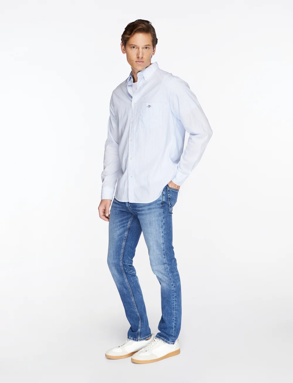 GANT - REG CLASSIC POPLIN STRIPE SHIRT - basic skjorter - light blue - 3