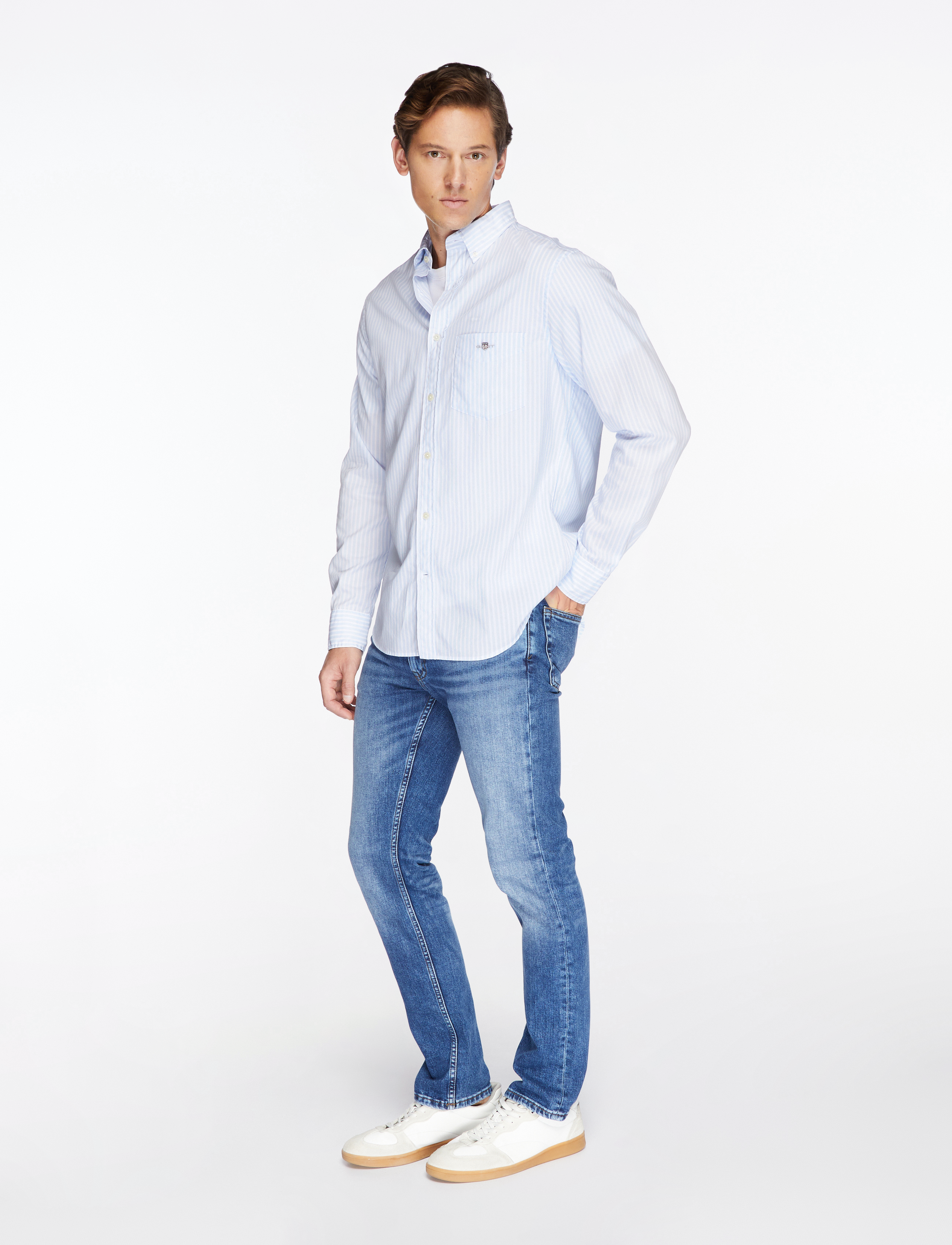 Gant - REG CLASSIC POPLIN STRIPE SHIRT - triibulised särgid - light blue - 3