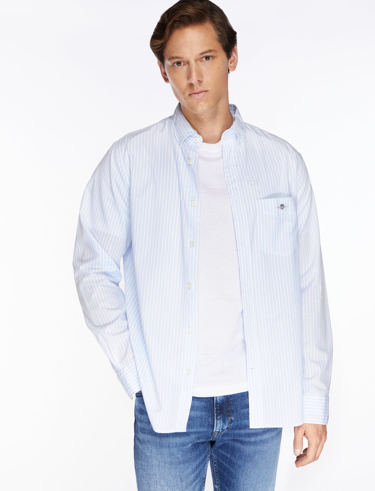 GANT - REG CLASSIC POPLIN STRIPE SHIRT - gestreepte overhemden - light blue - 0