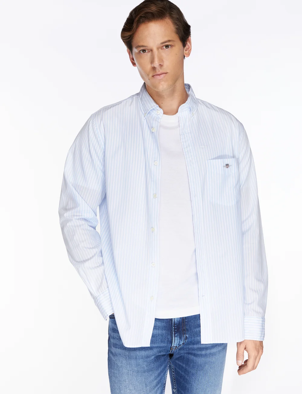 GANT - REG CLASSIC POPLIN STRIPE SHIRT - basic skjorter - light blue - 0