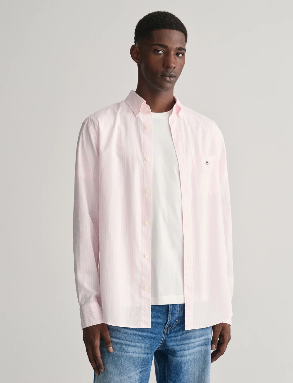 GANT - REG CLASSIC POPLIN STRIPE SHIRT - basic shirts - light pink - 0