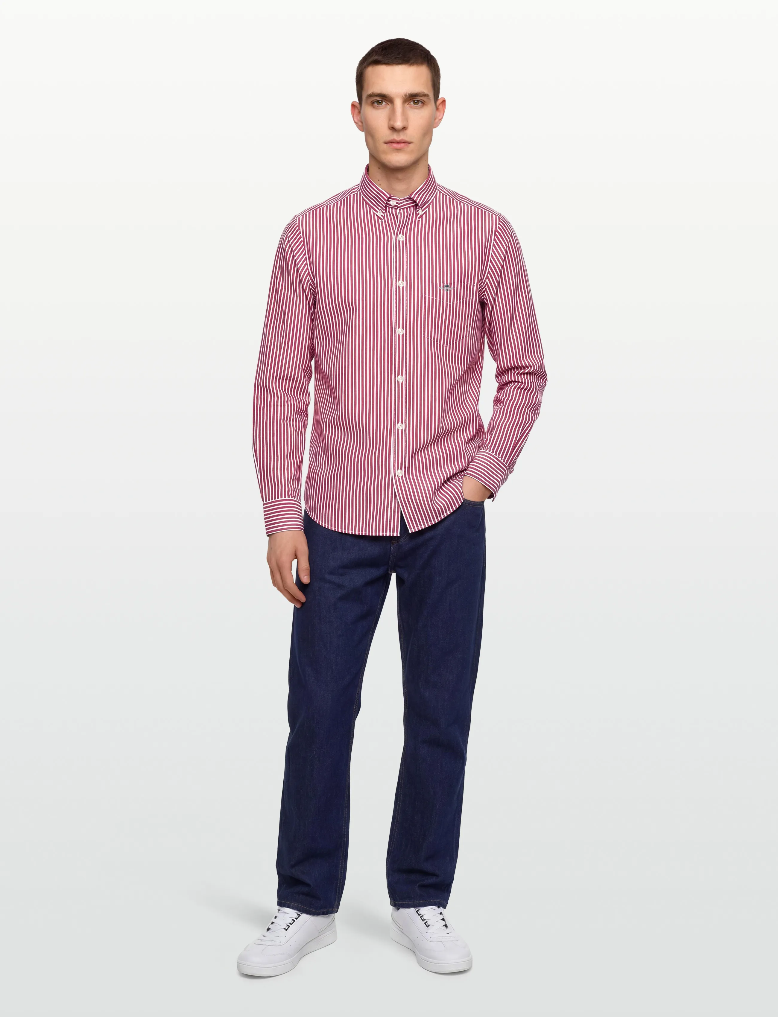 Gant Reg Classic Poplin Stripe Shirt, M, Shirts, Rot - Casual, Männerswear