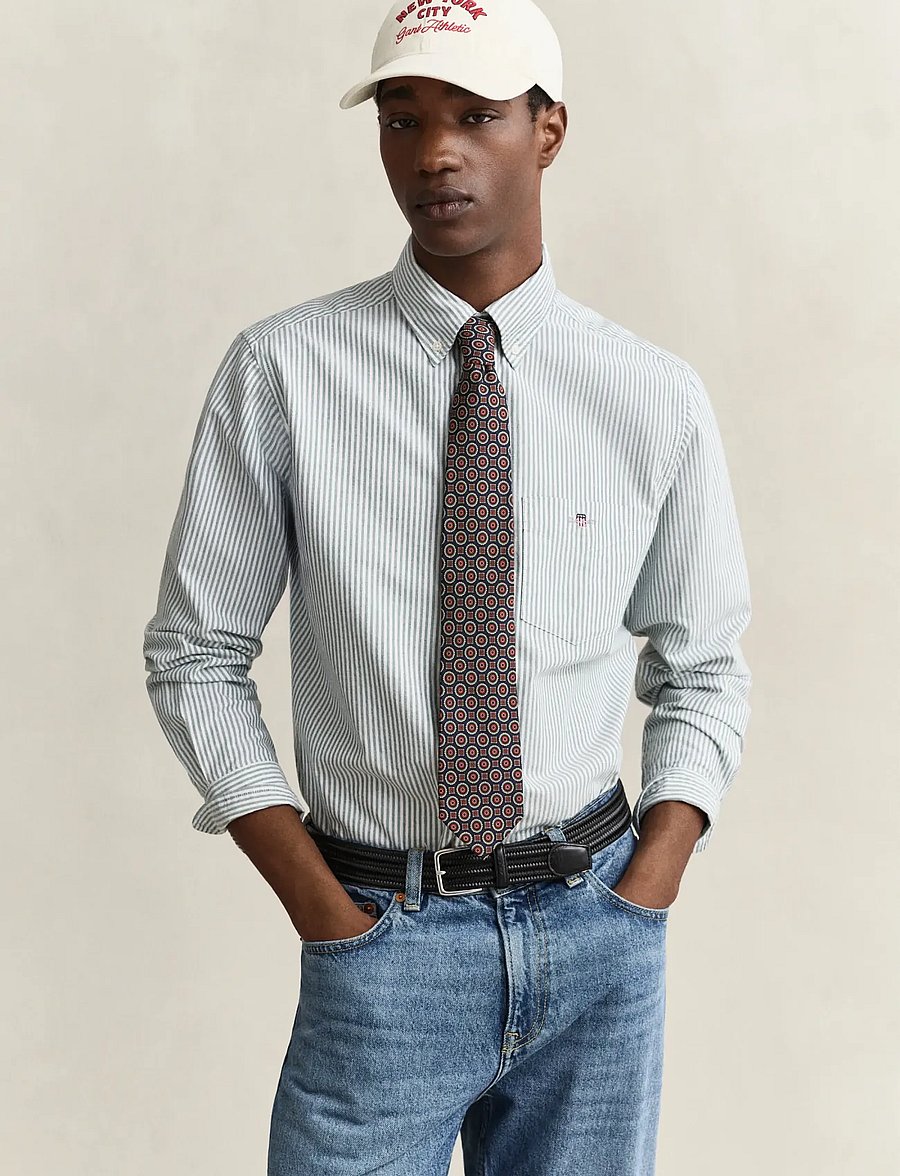 Gant - REG CLASSIC OXFORD STRIPE SHIRT - oxford skjorter - dark emerald - 0