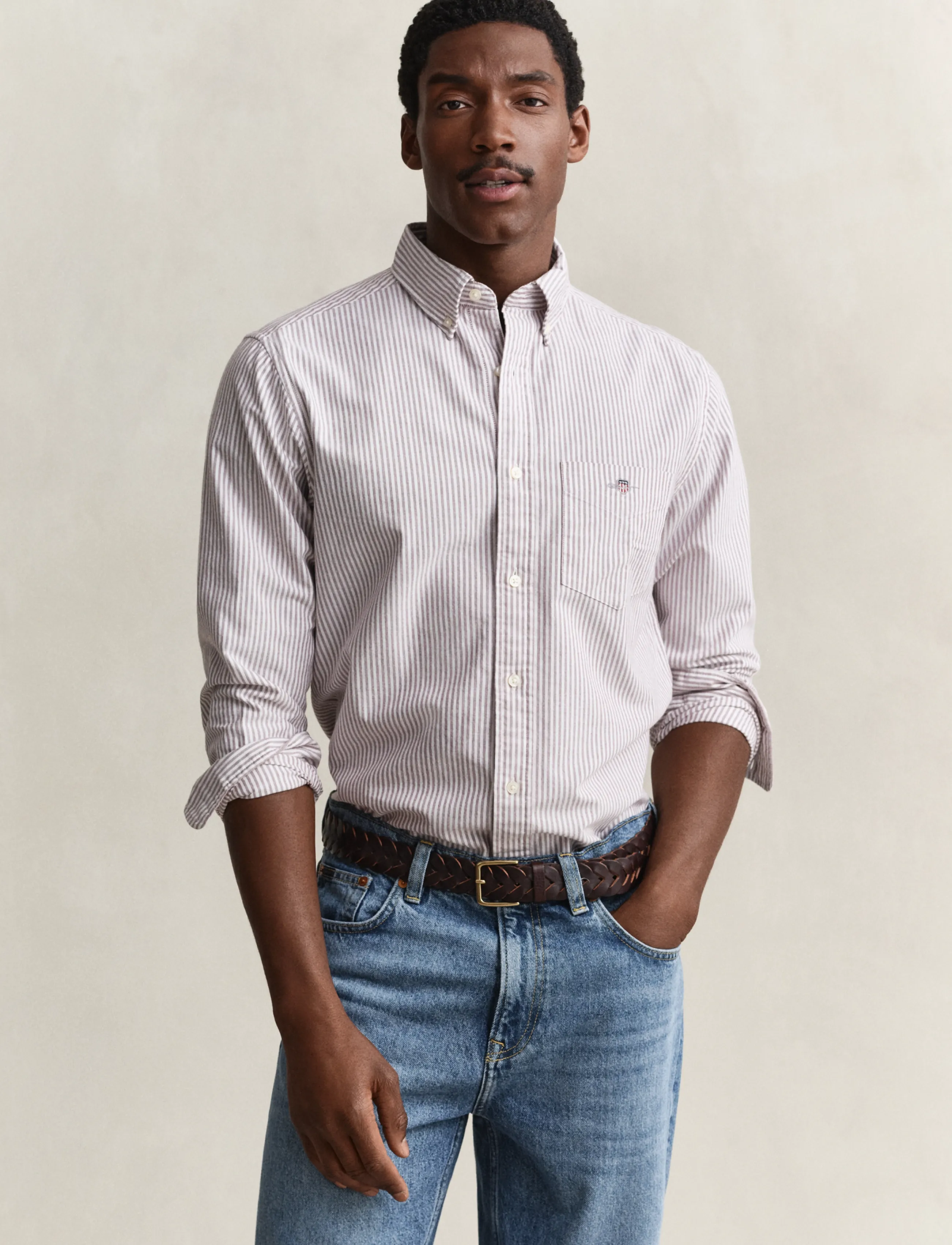 Gant REG CLASSIC OXFORD STRIPE SHIRT - Skjortor - DEEP GRAPE WINE / burgundy