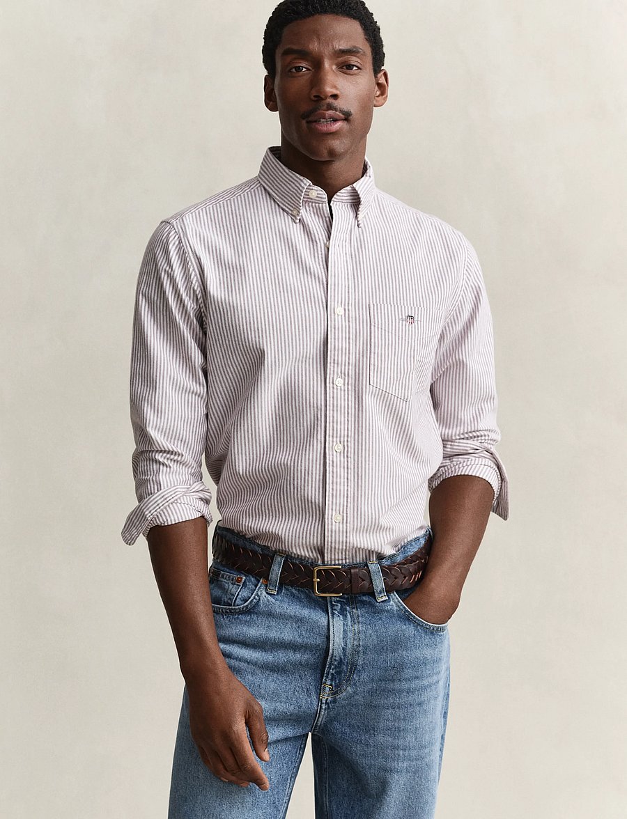 Gant - REG CLASSIC OXFORD STRIPE SHIRT - oxford-skjortor - deep grape wine - 0