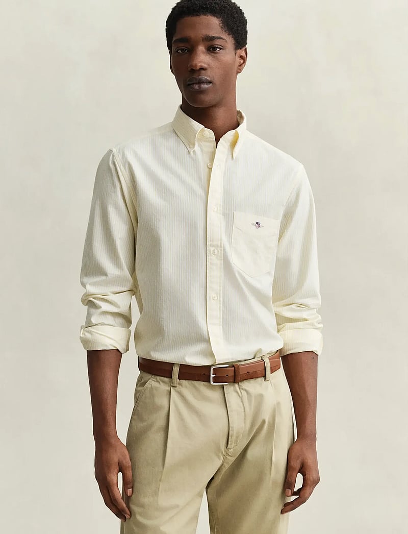 GANT - REG CLASSIC OXFORD STRIPE SHIRT - randiga skjortor - light mustard yellow - 0