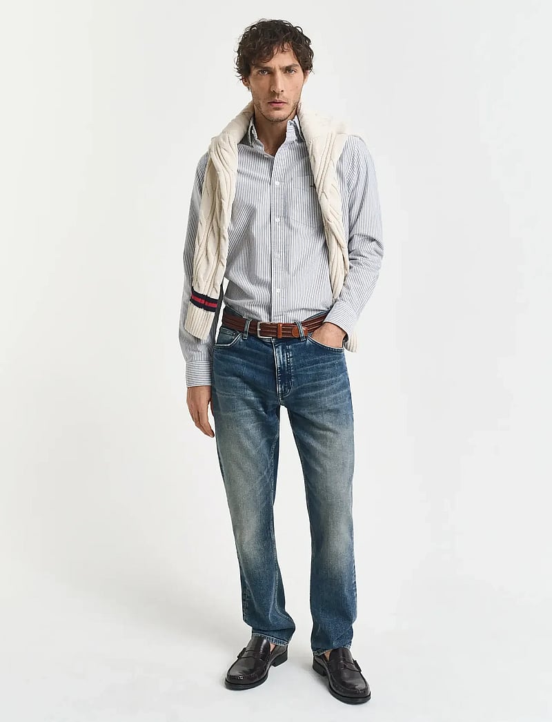 GANT - REG CLASSIC OXFORD STRIPE SHIRT - triibulised särgid - persian blue - 4