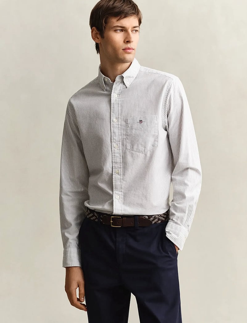 GANT - REG CLASSIC OXFORD STRIPE SHIRT - triibulised särgid - pewter grey - 0