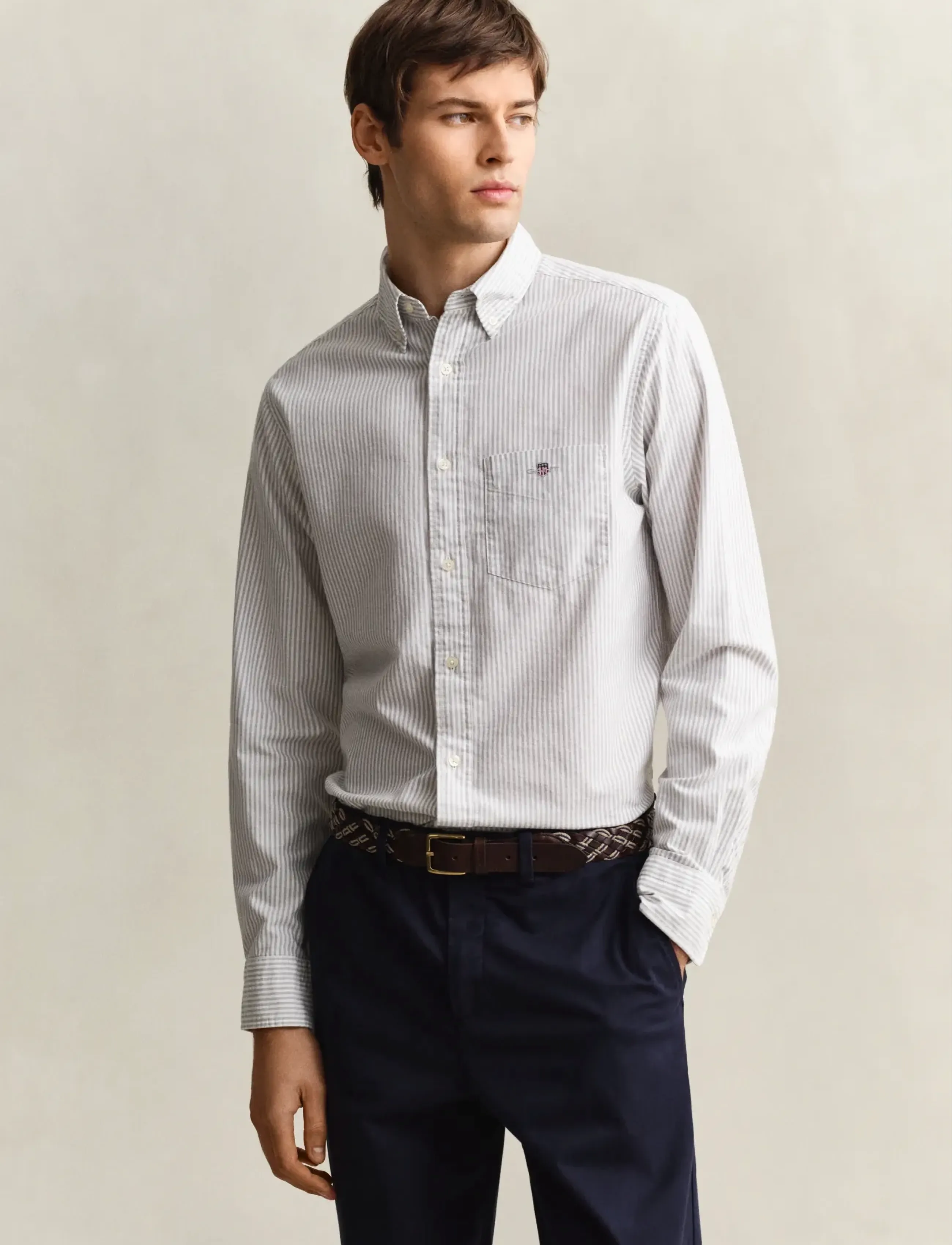 Gant REG CLASSIC OXFORD STRIPE SHIRT - Kleidung - PEWTER GREY / multi