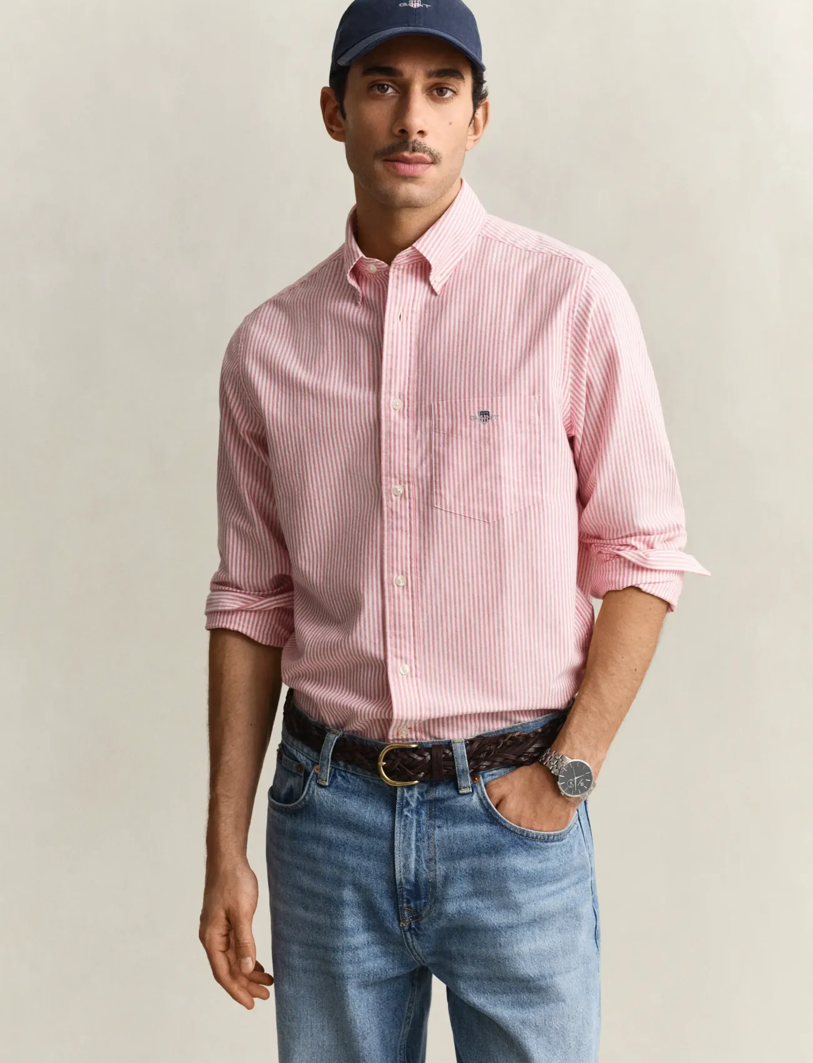 GANT REG CLASSIC OXFORD STRIPE SHIRT - Casual skjorter - ROSE RED / pink/rose