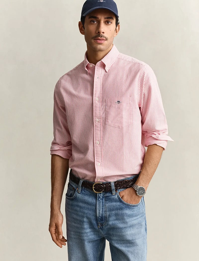 GANT - REG CLASSIC OXFORD STRIPE SHIRT - röndóttar skyrtur - rose red - 0