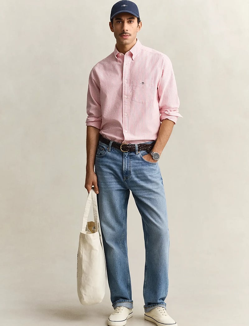 GANT - REG CLASSIC OXFORD STRIPE SHIRT - röndóttar skyrtur - rose red - 5
