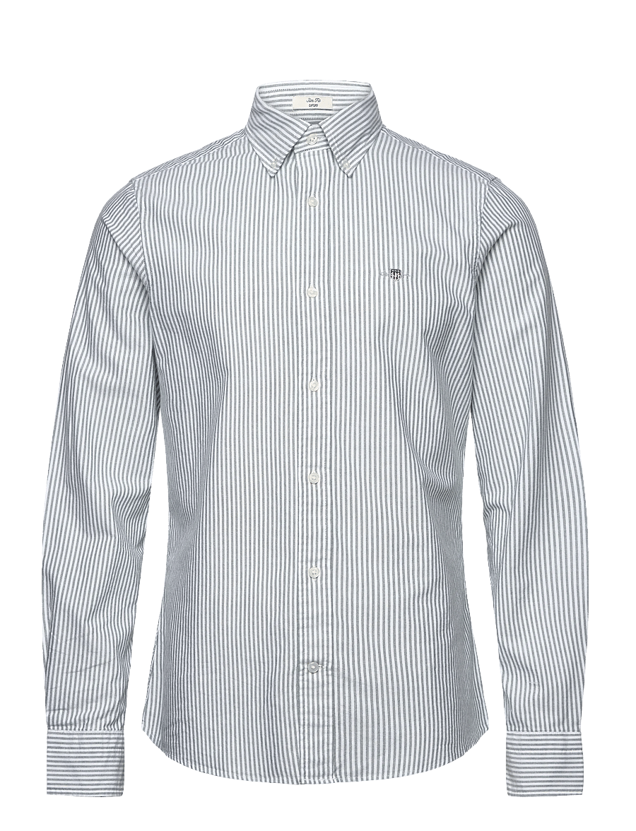 Gant - SLIM CLASSIC OXFORD STRIPE SHIRT - randiga skjortor - forest green - 0